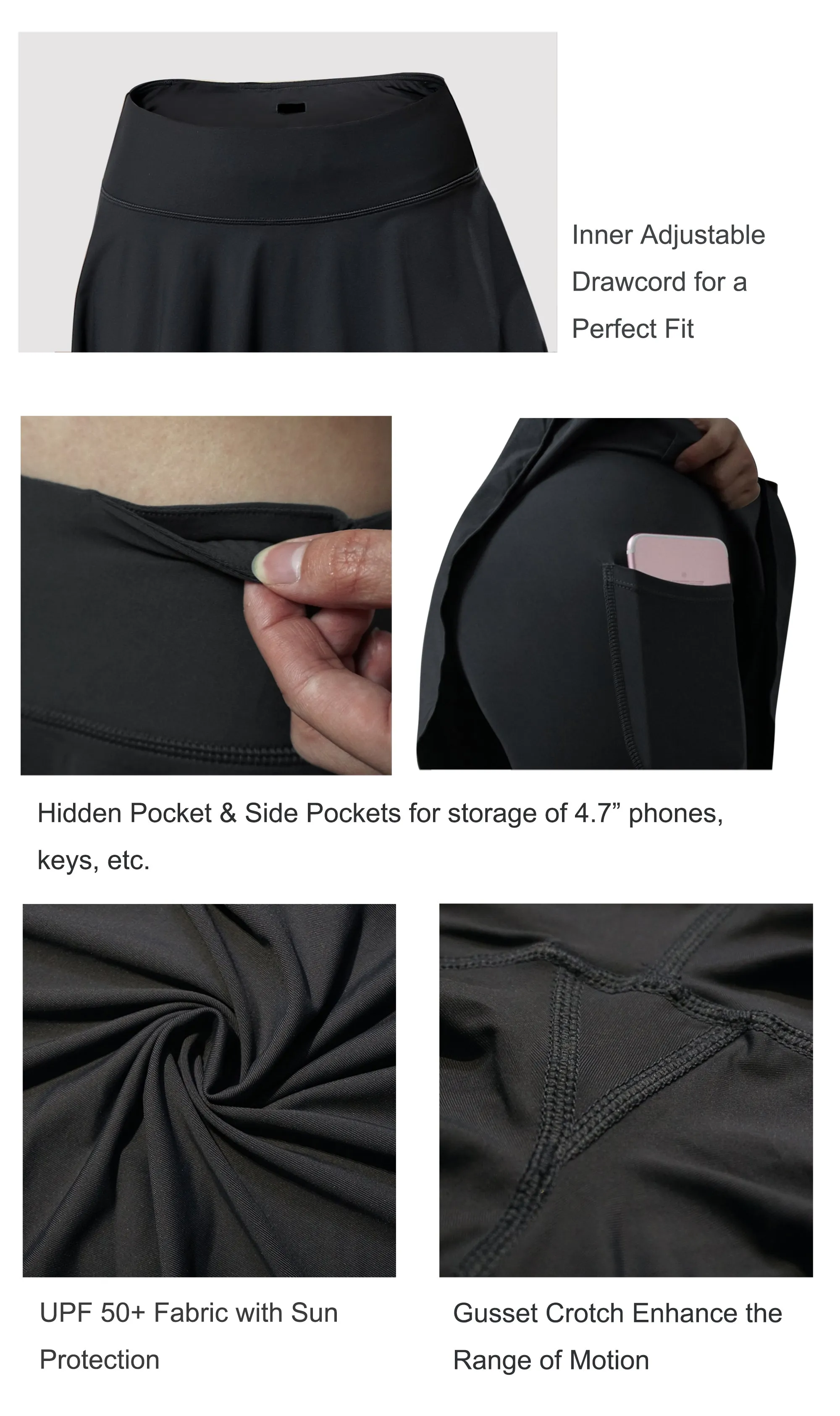 19" Capris Tennis Golf Skirted Leggings with Pockets black_Pilates