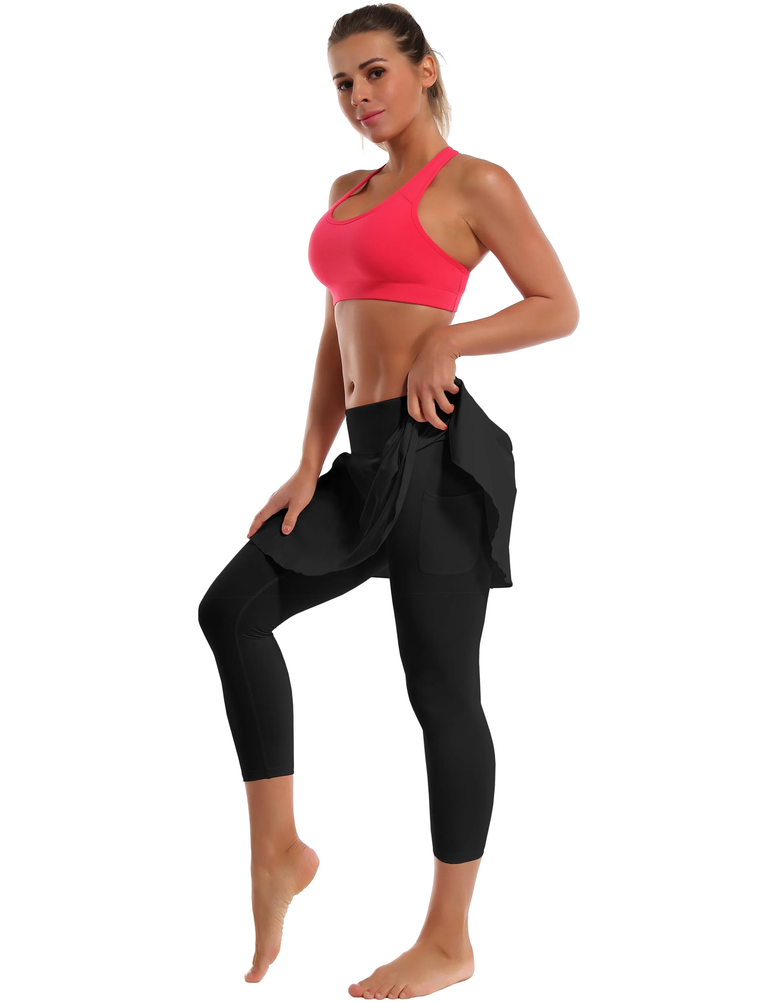 19" Capris Tennis Golf Skirted Leggings with Pockets black_Pilates