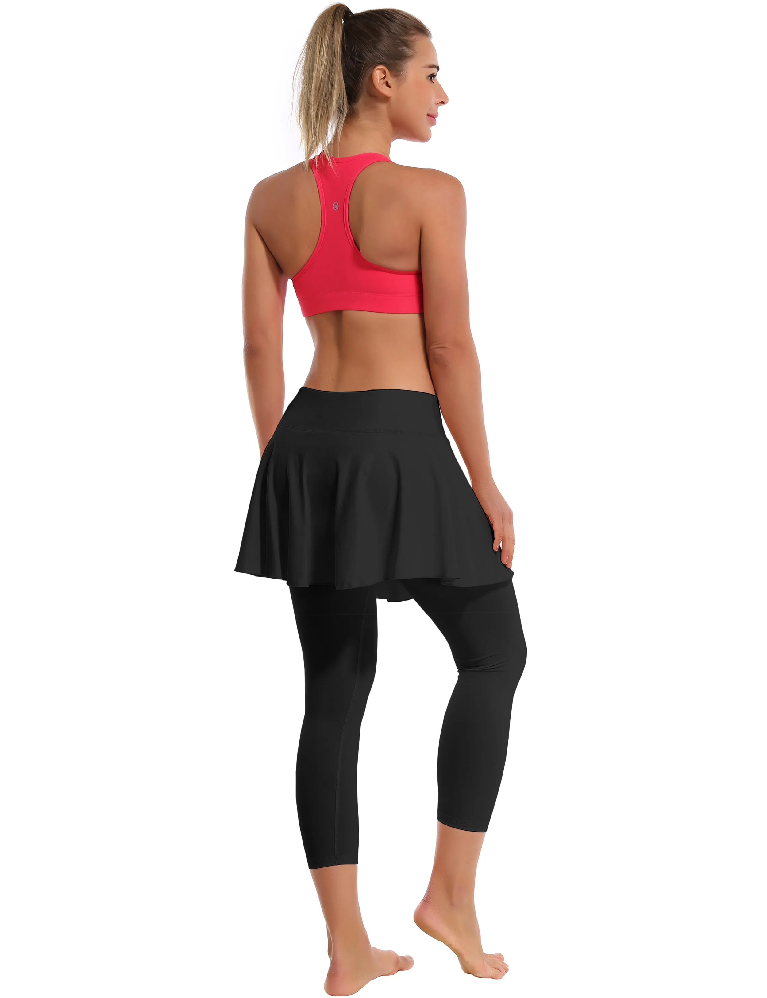19" Capris Tennis Golf Skirted Leggings with Pockets black_Pilates