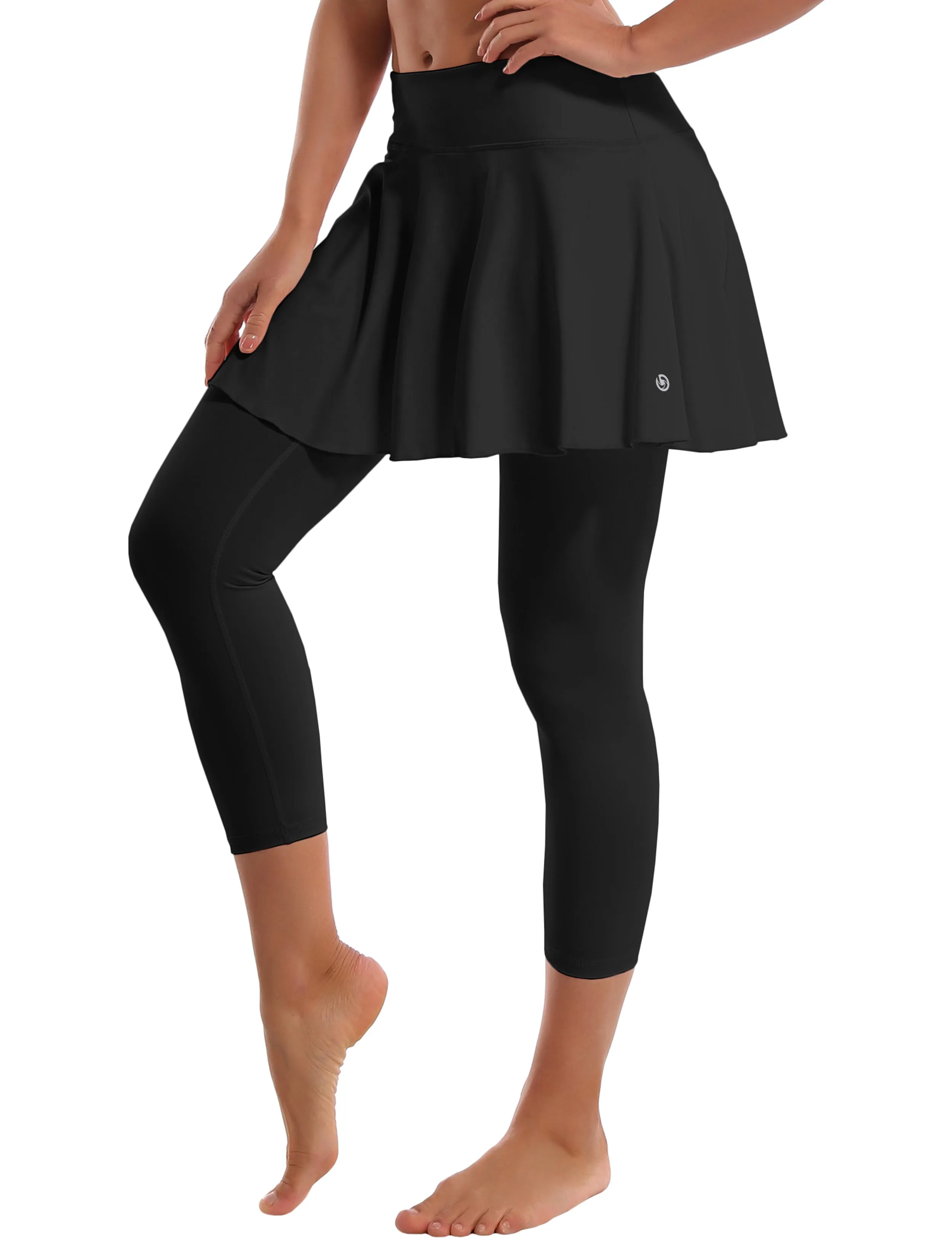 19" Capris Tennis Golf Skirted Leggings with Pockets black_Pilates
