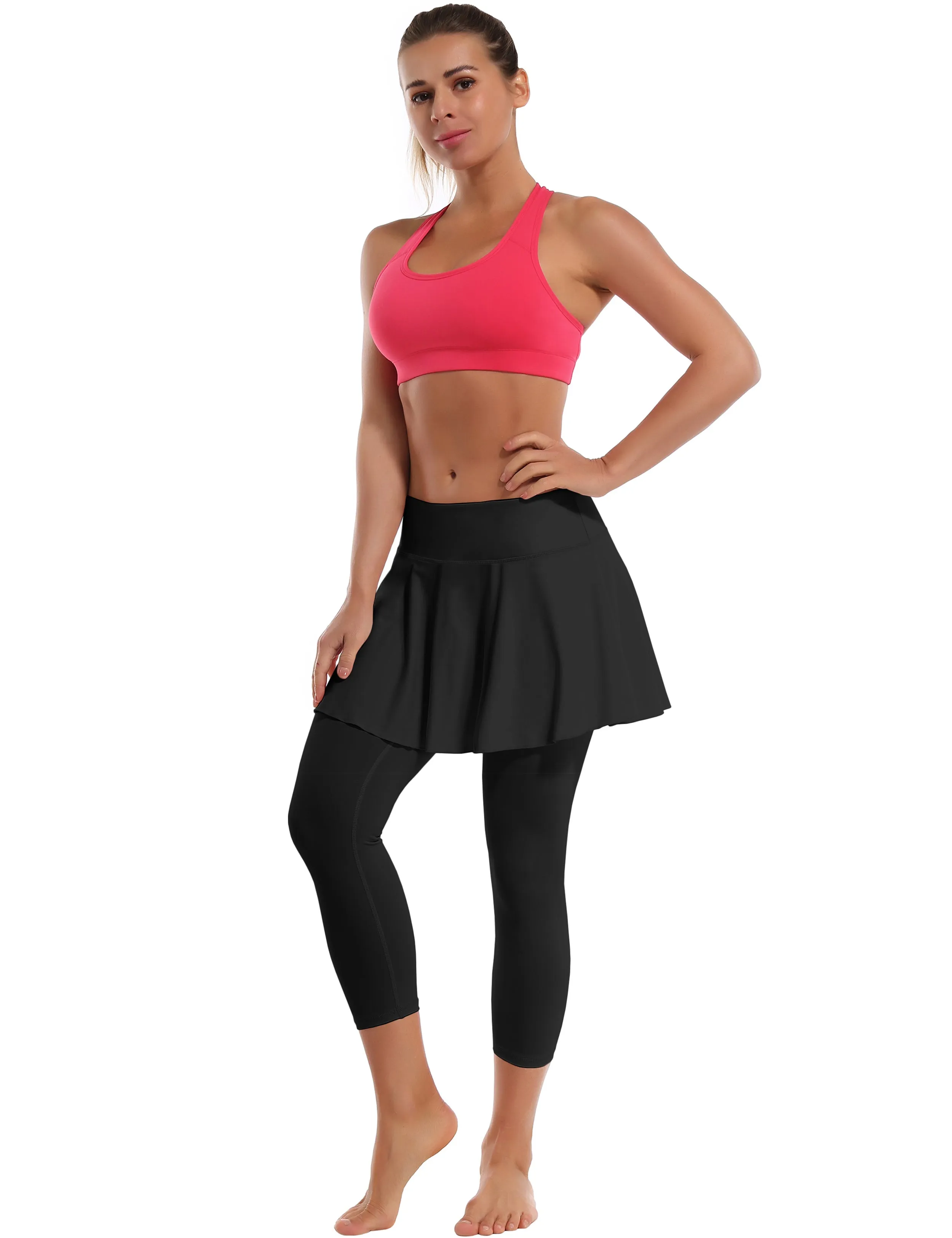 19" Capris Tennis Golf Skirted Leggings with Pockets black_Pilates