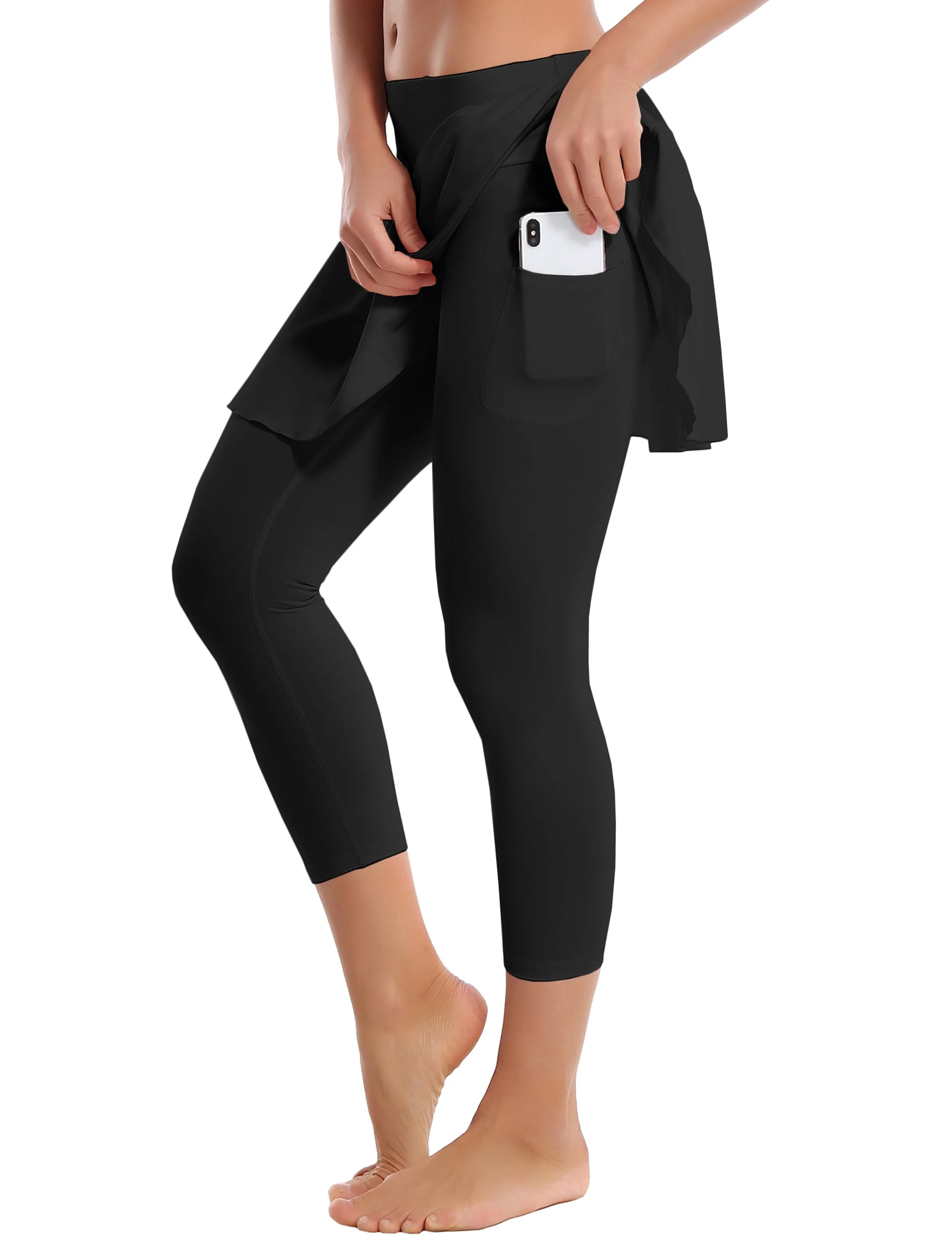 19" Capris Tennis Golf Skirted Leggings with Pockets black_Pilates