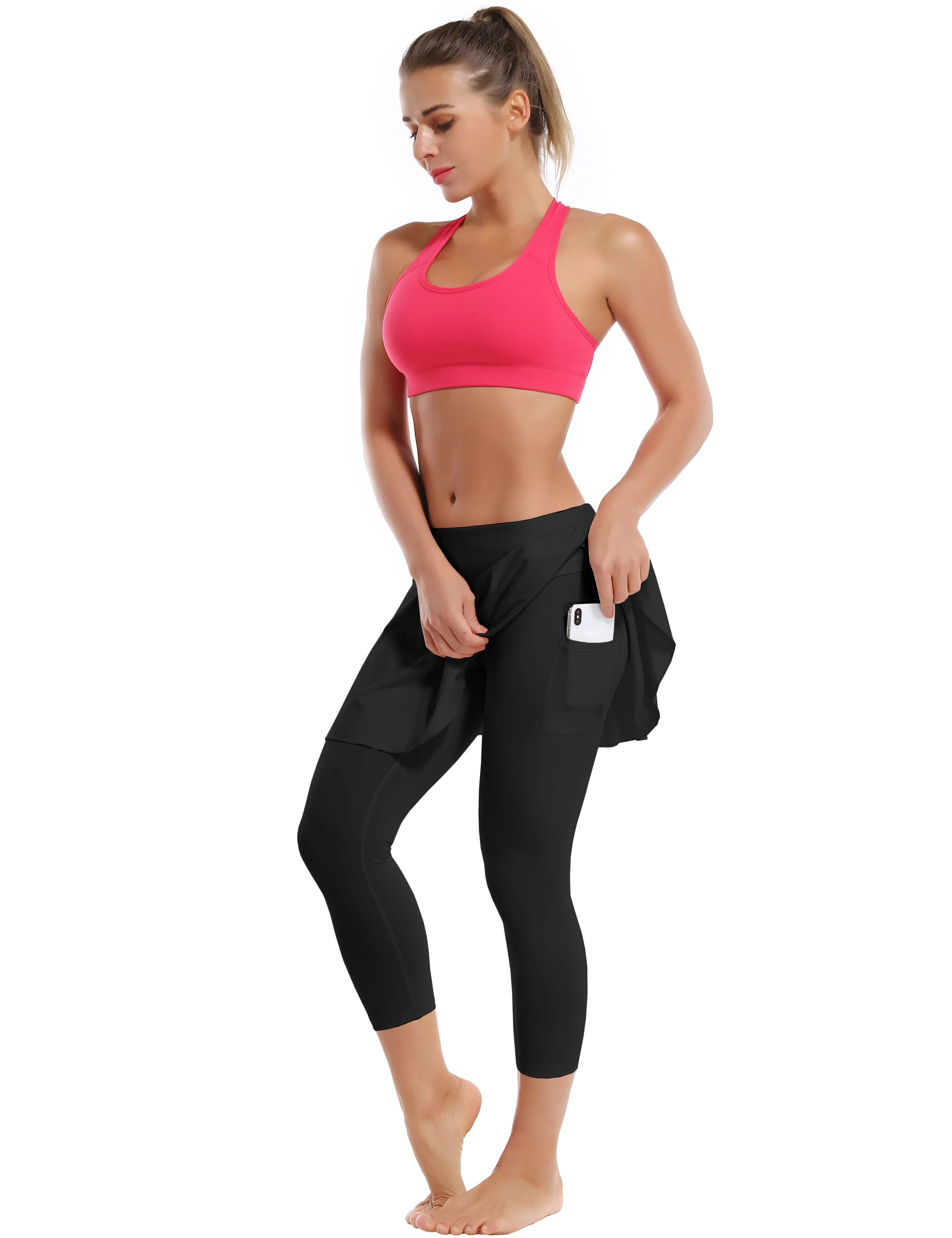 19" Capris Tennis Golf Skirted Leggings with Pockets black_Pilates