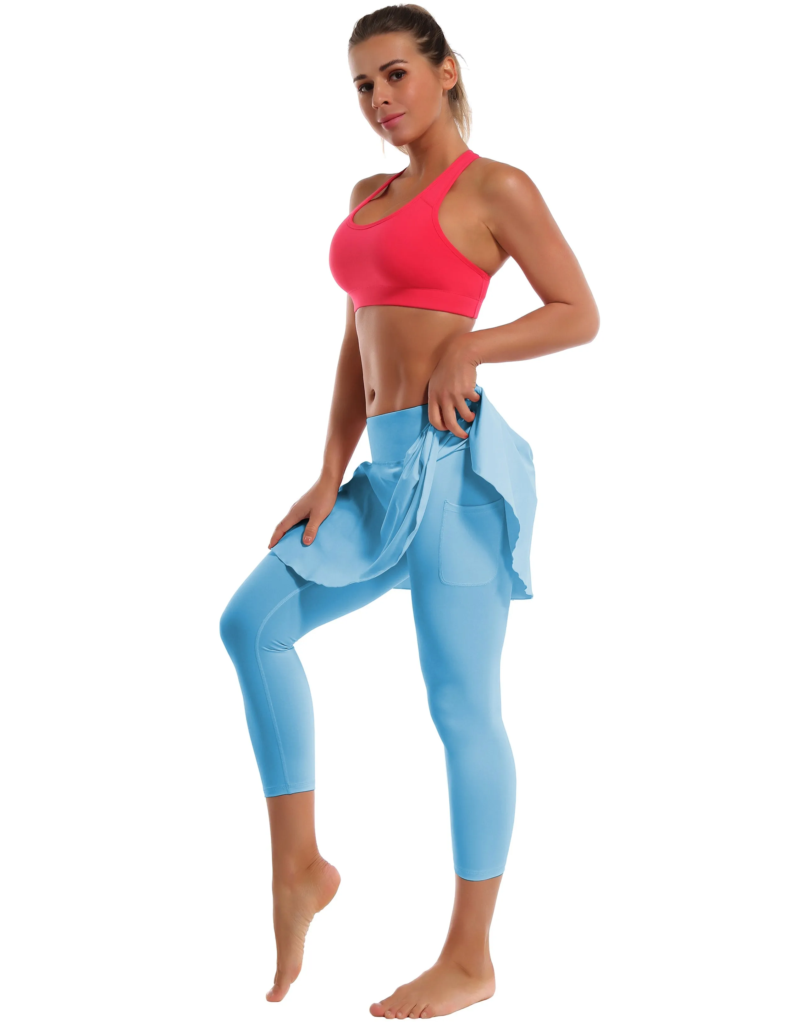 19" Capris Tennis Golf Skirted Leggings with Pockets blue_Golf