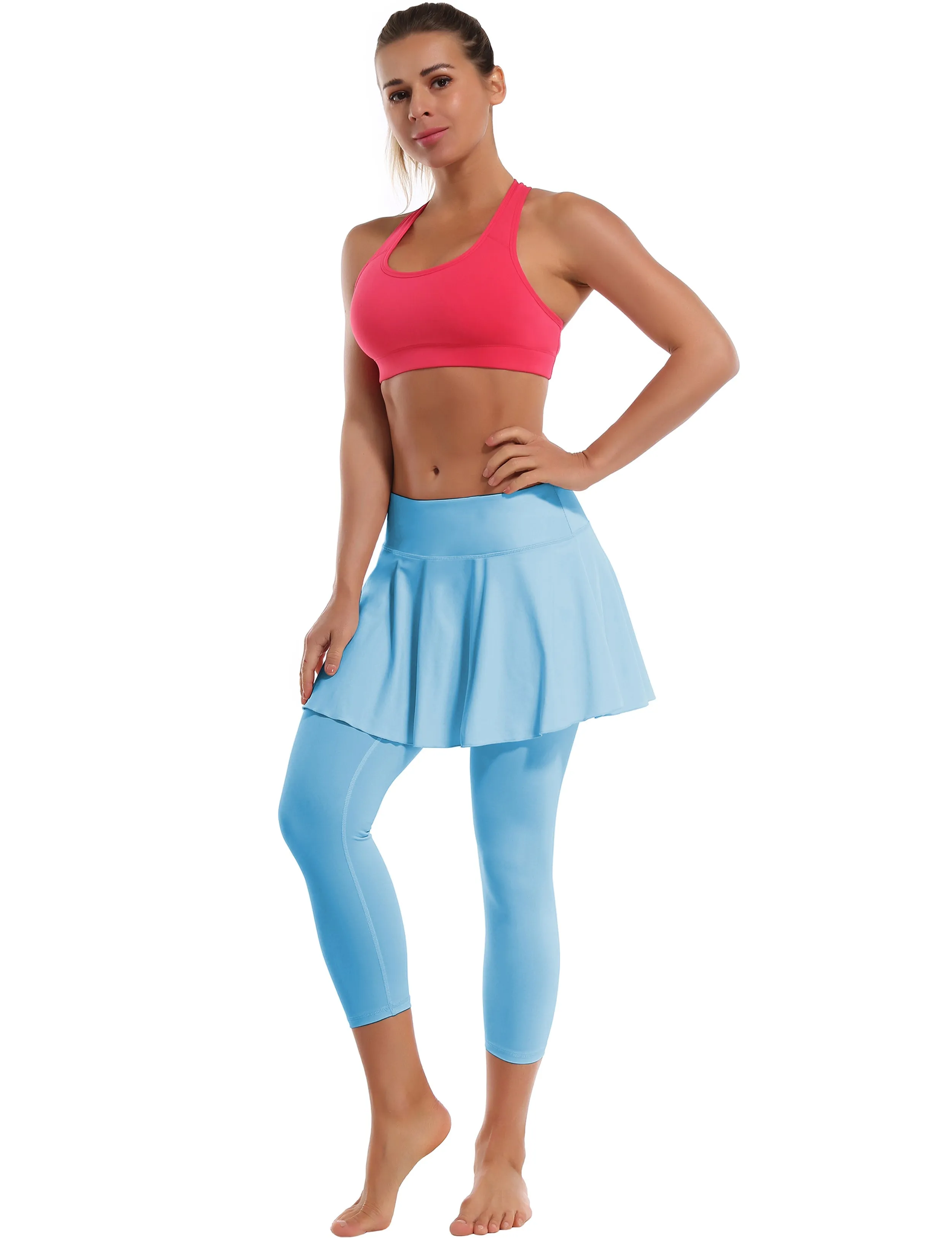 19" Capris Tennis Golf Skirted Leggings with Pockets blue_Golf