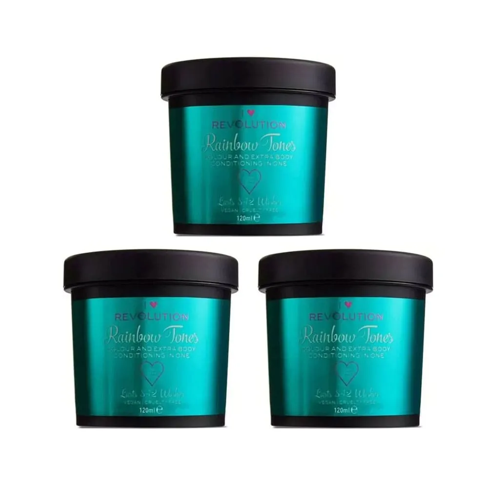 3x I Heart Revolution Rainbow Tones Colour & Extra Body Conditioning In One Green Mermaid Waves 120ml