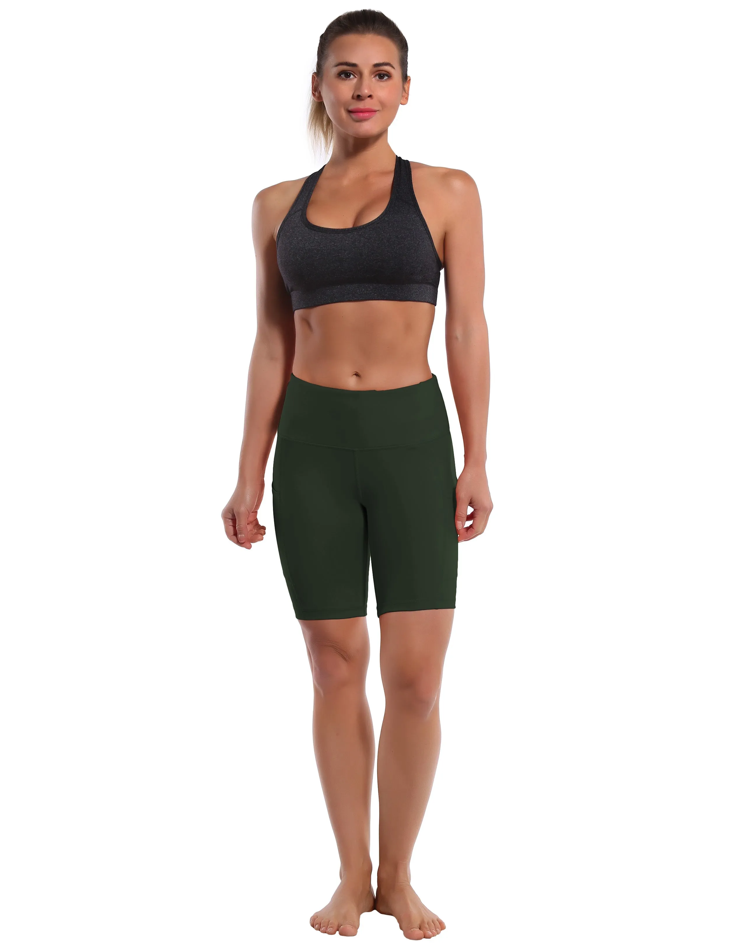 8" Side Pockets Pilates Shorts olivegray_Pilates