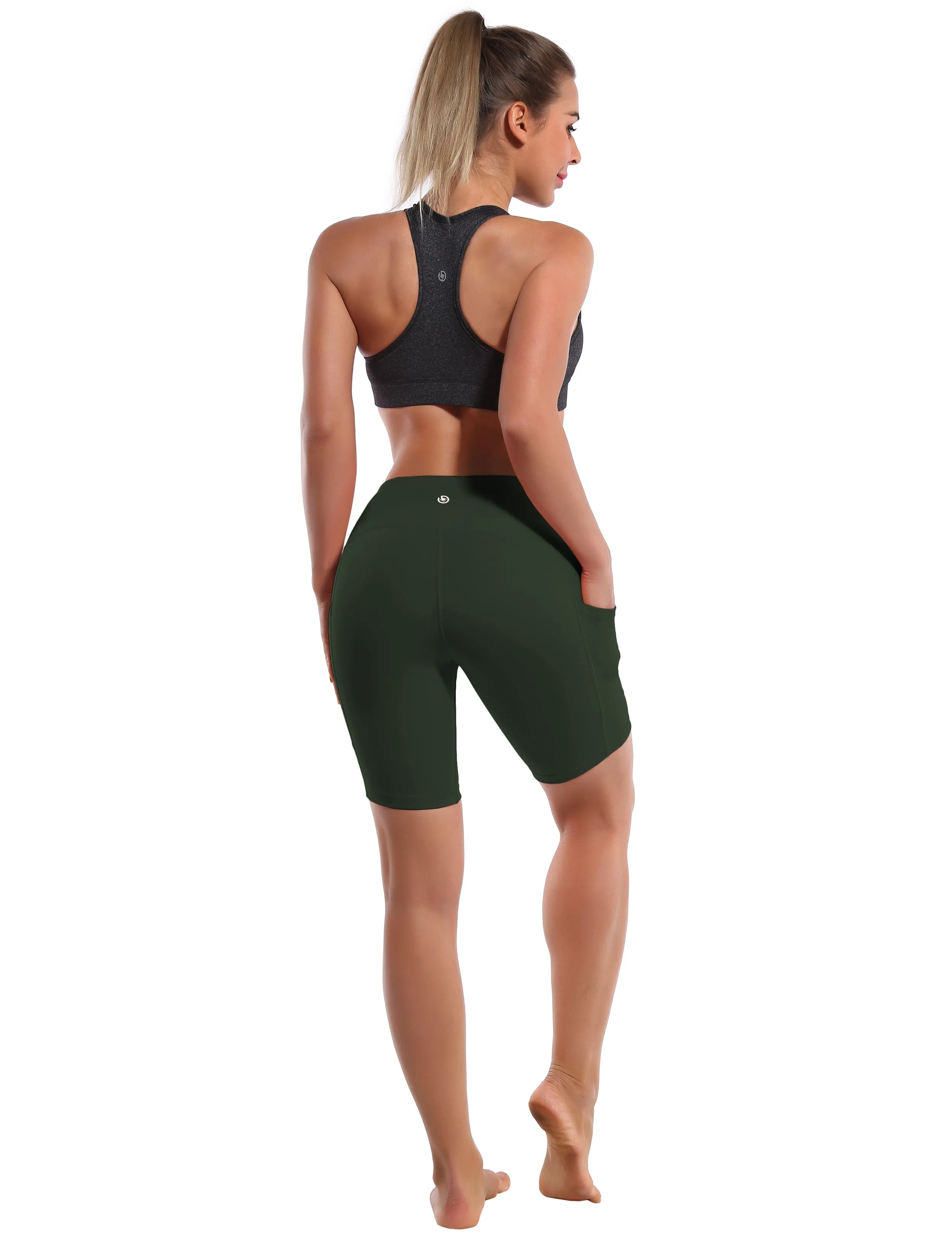 8" Side Pockets Pilates Shorts olivegray_Pilates