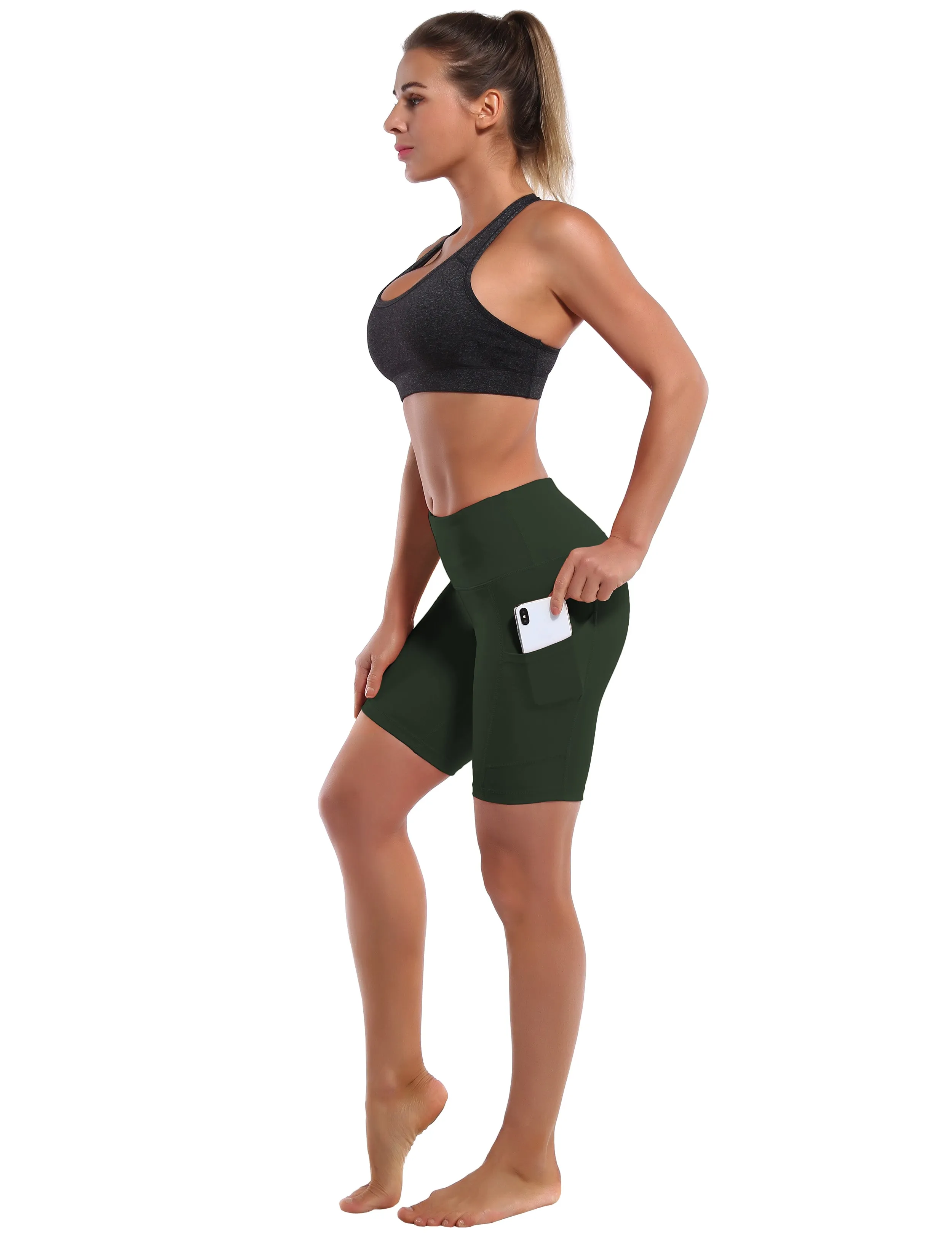 8" Side Pockets Pilates Shorts olivegray_Pilates