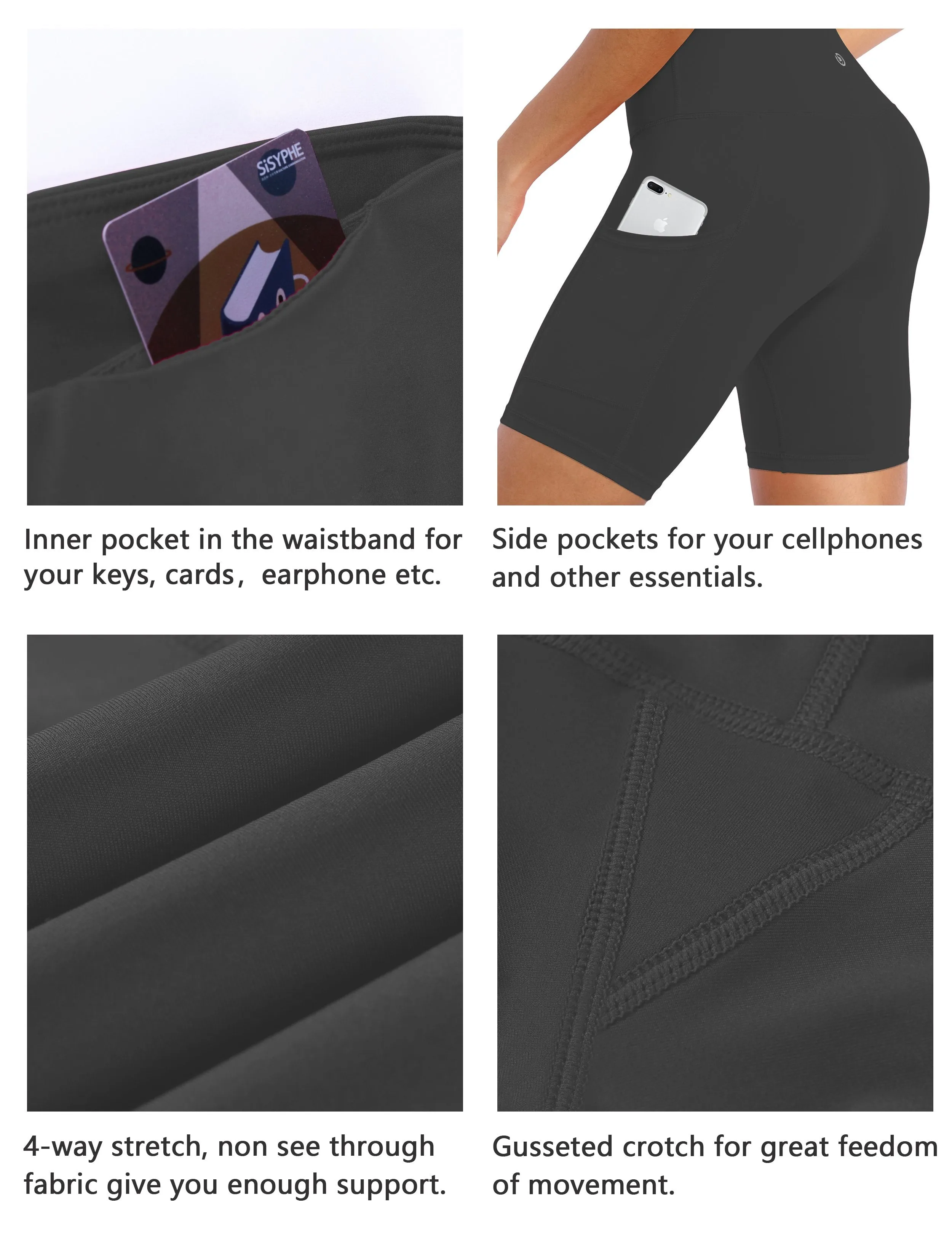 8" Side Pockets Pilates Shorts shadowcharcoal ins_Pilates