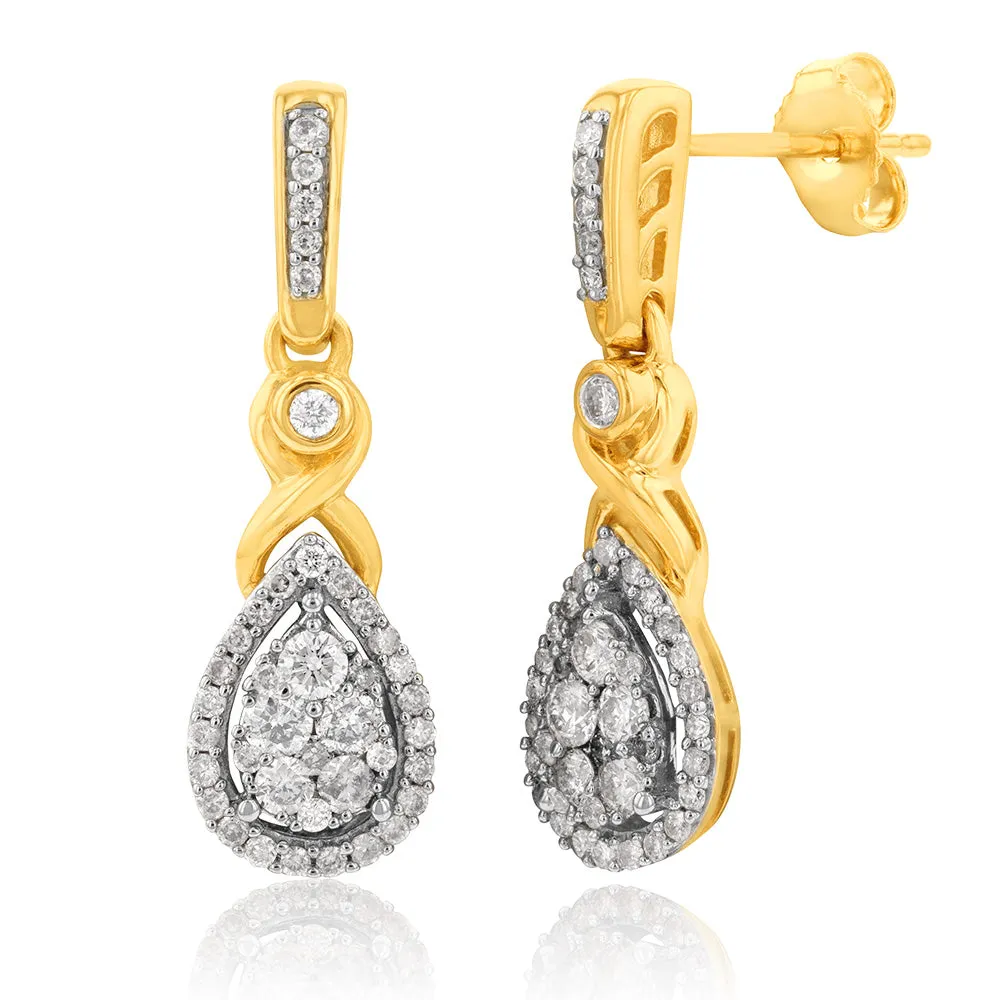 9ct Yellow Gold 1/2 Carat Diamond Pear Shaped Earrings