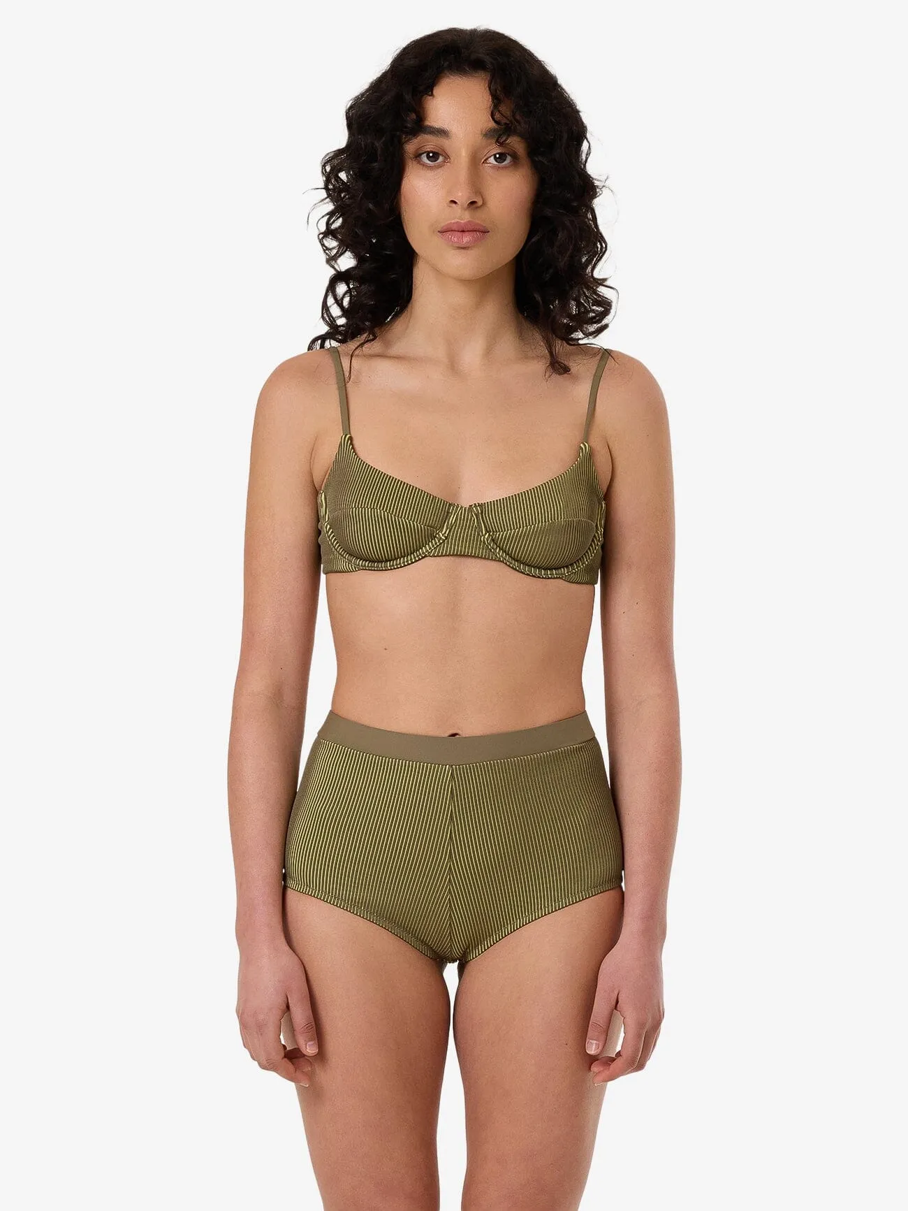 Alba Rib Boy Leg Bikini Bottom - Pickle Green