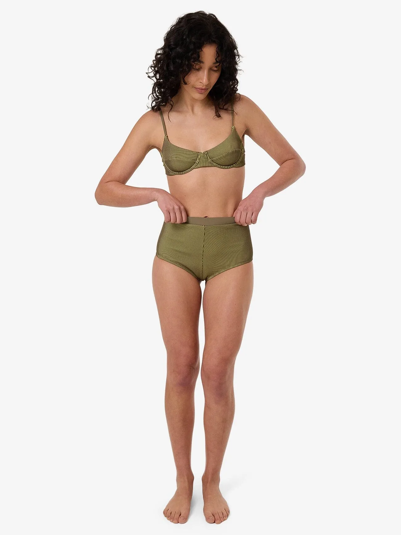 Alba Rib Boy Leg Bikini Bottom - Pickle Green