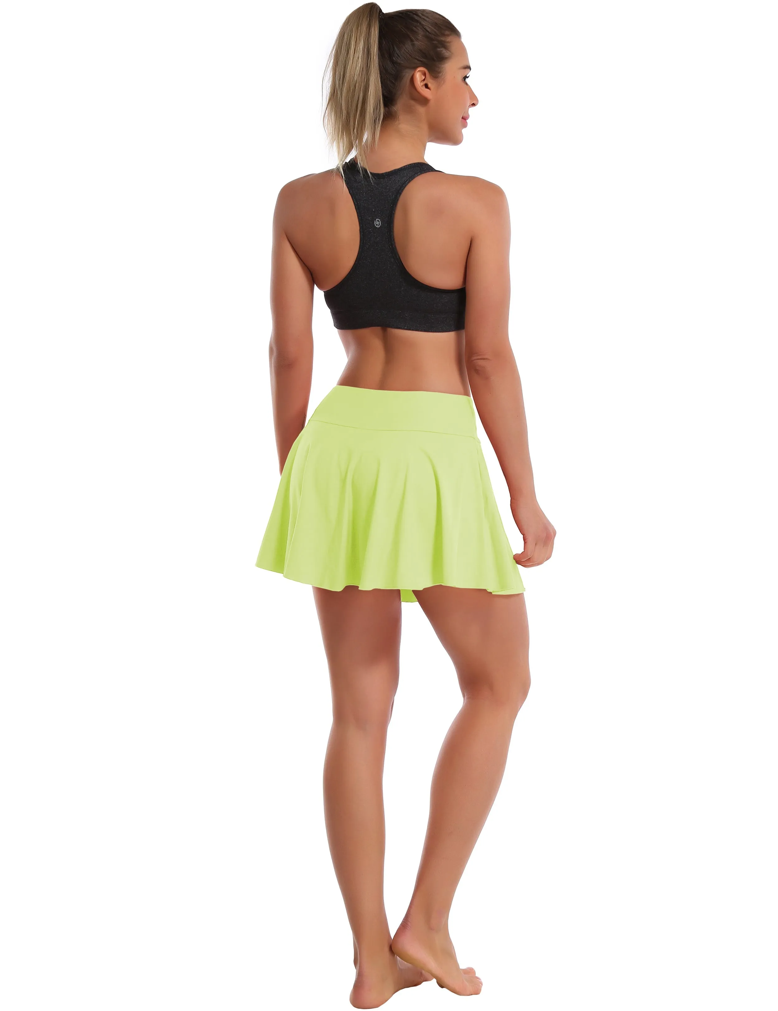Athletic Tennis Golf Pleated Skort with Pocket Shorts noenyellow_Golf