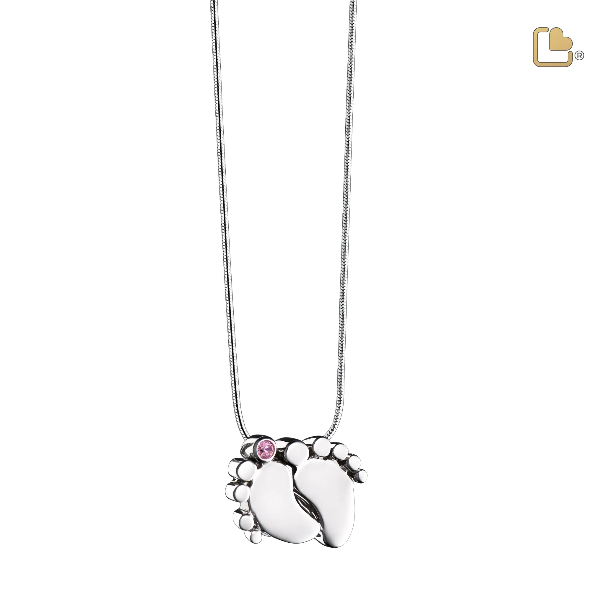 Baby Feet Pink Crystal Sterling Silver Cremation Pendant