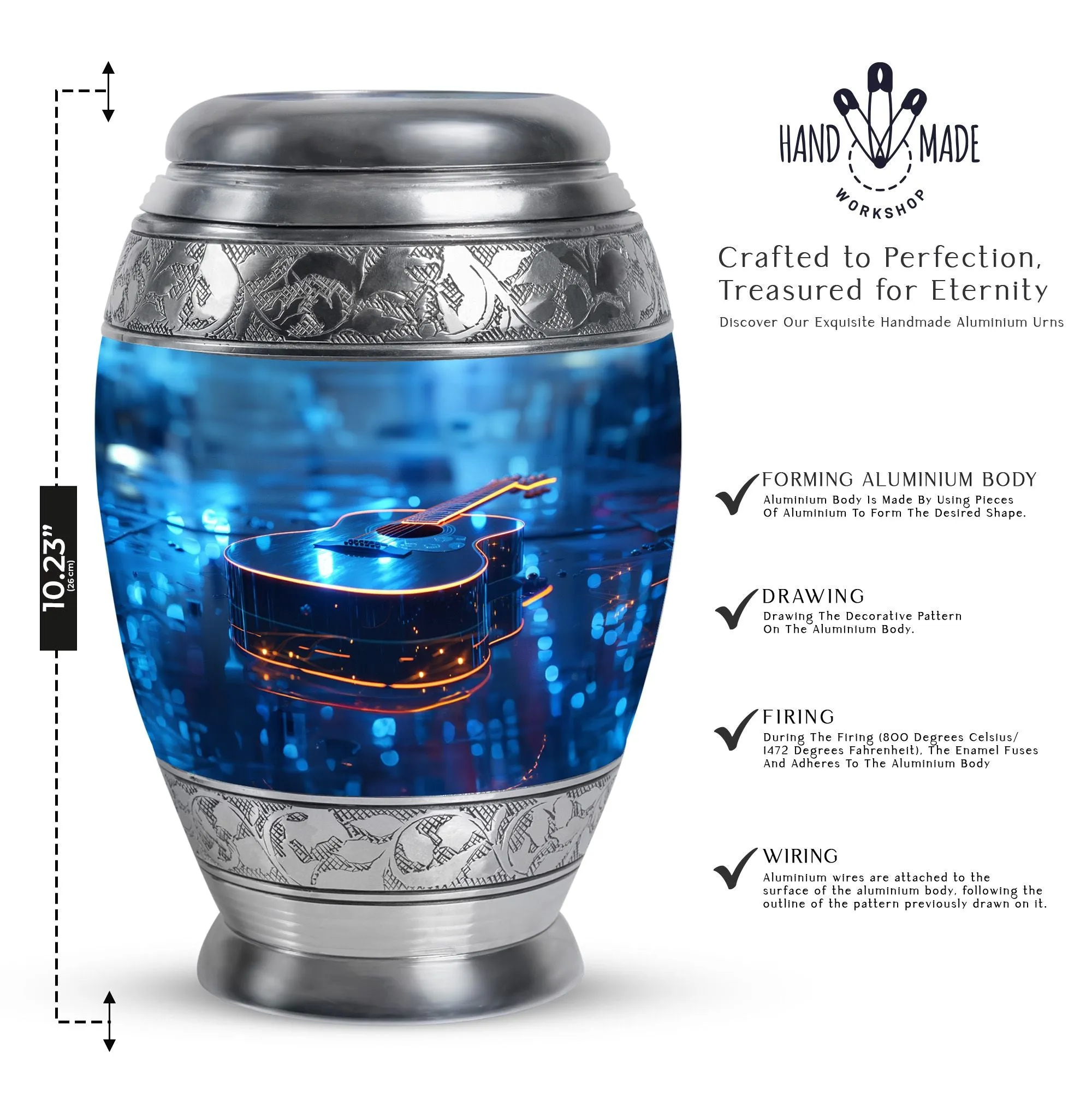 Blue Guitar-Themed Cremation Urn for Ashes – Musical Memorial Urn