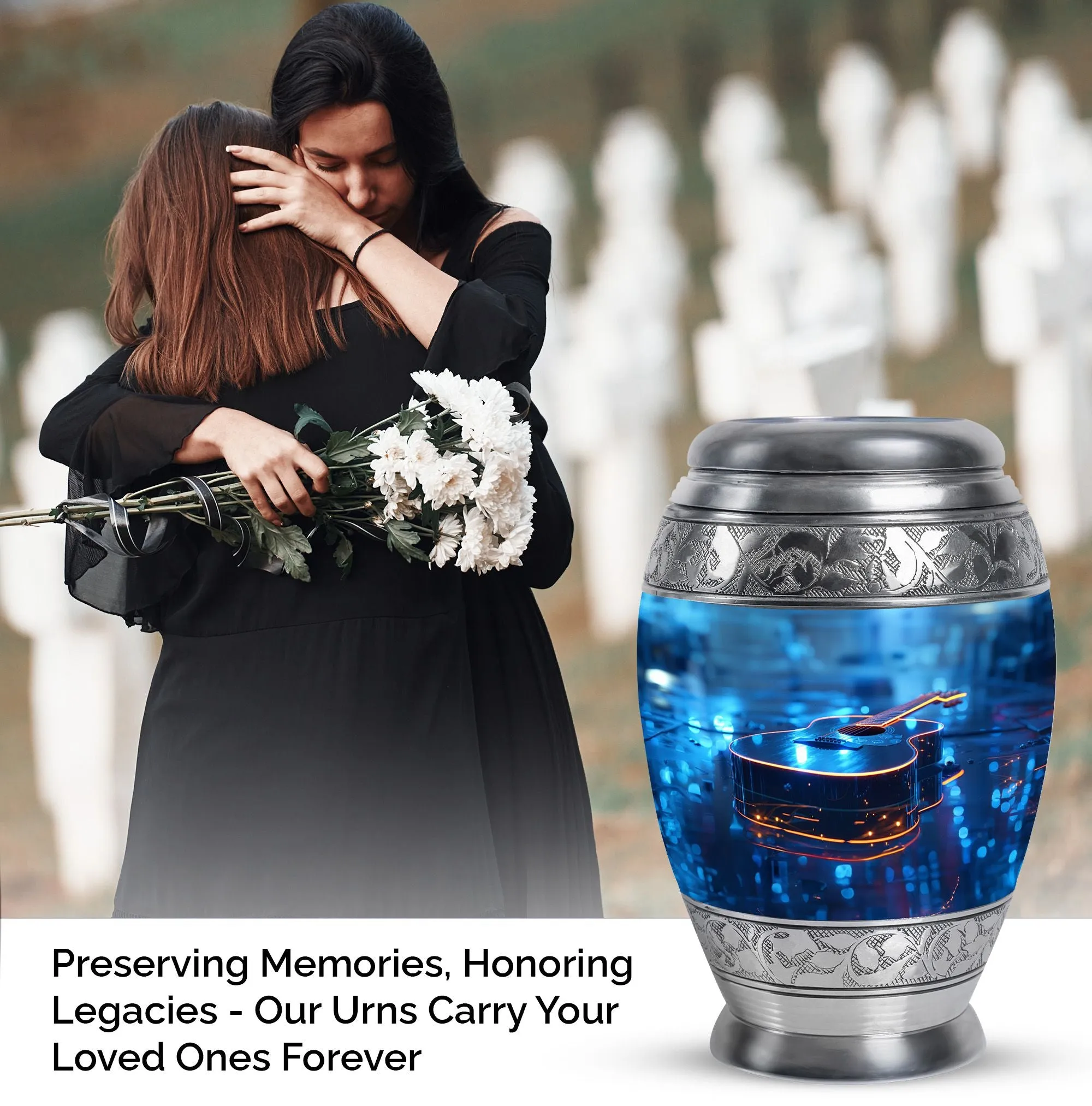Blue Guitar-Themed Cremation Urn for Ashes – Musical Memorial Urn