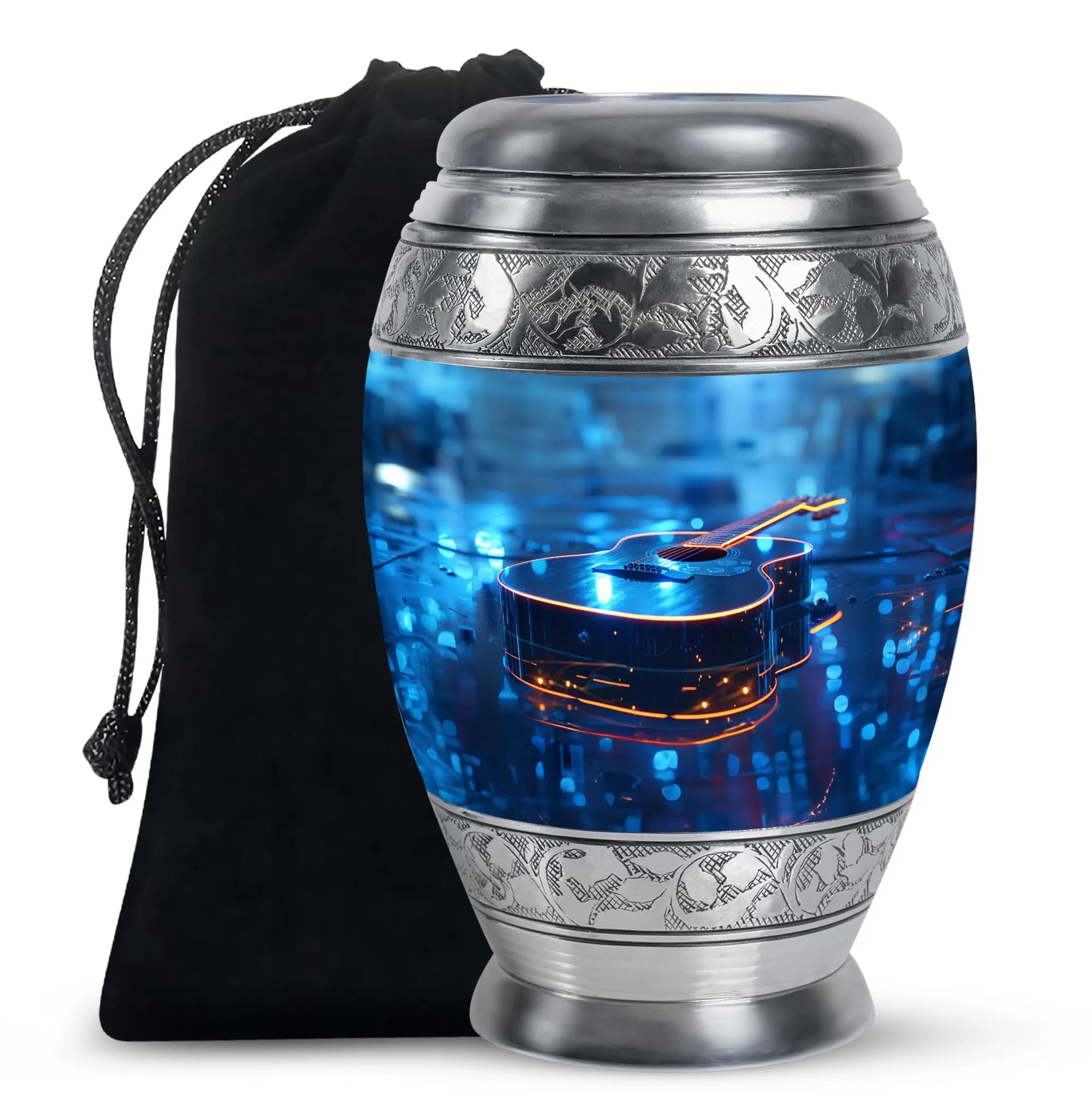 Blue Guitar-Themed Cremation Urn for Ashes – Musical Memorial Urn