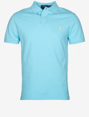 Custom Slim Fit Mesh Polo Shirt Aqua Blue