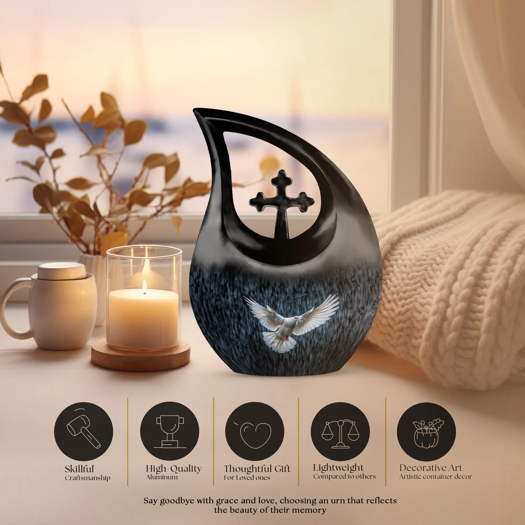 Dove Urn:  Medium Size Memorial Cremation Urn For Human Ashes