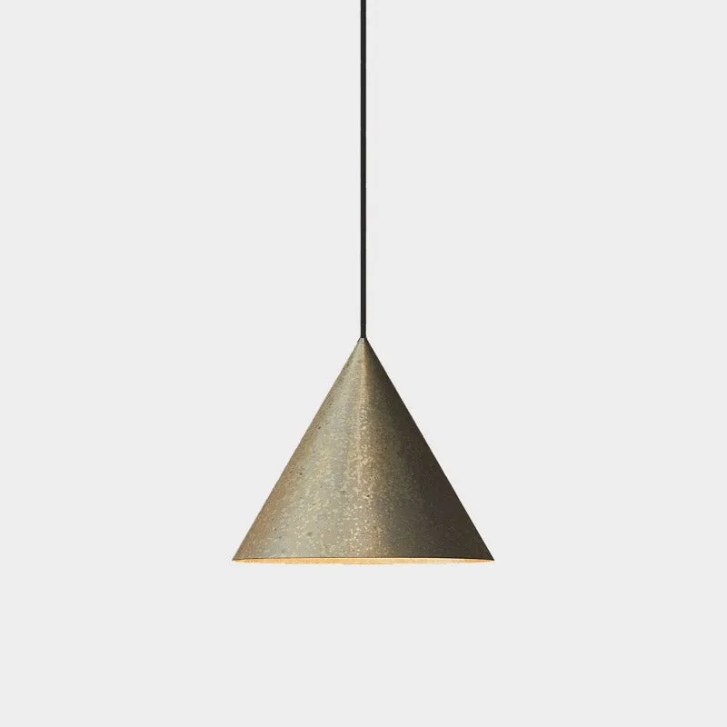 Exterior Pre-Aged Brass Cone Pendant