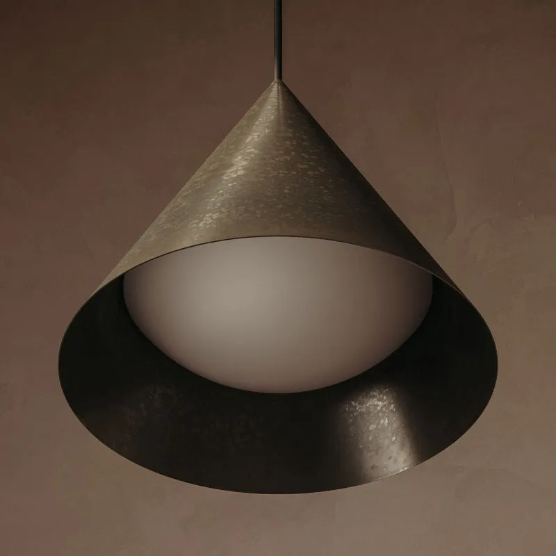 Exterior Pre-Aged Brass Cone Pendant