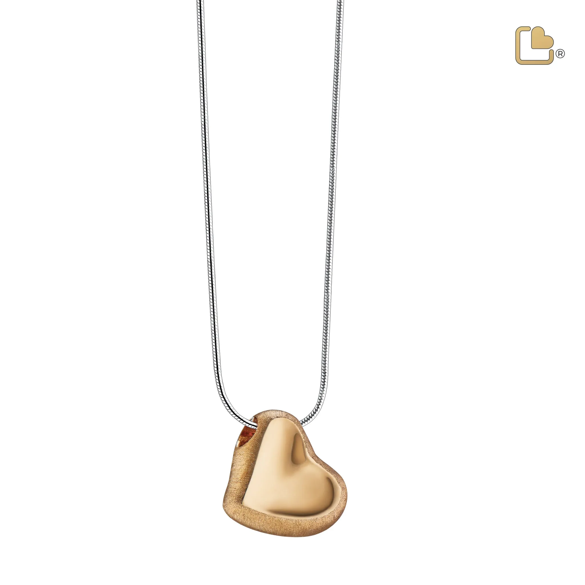 Leaning Heart Gold Vermeil Two Tone Sterling Silver Cremation Pendant