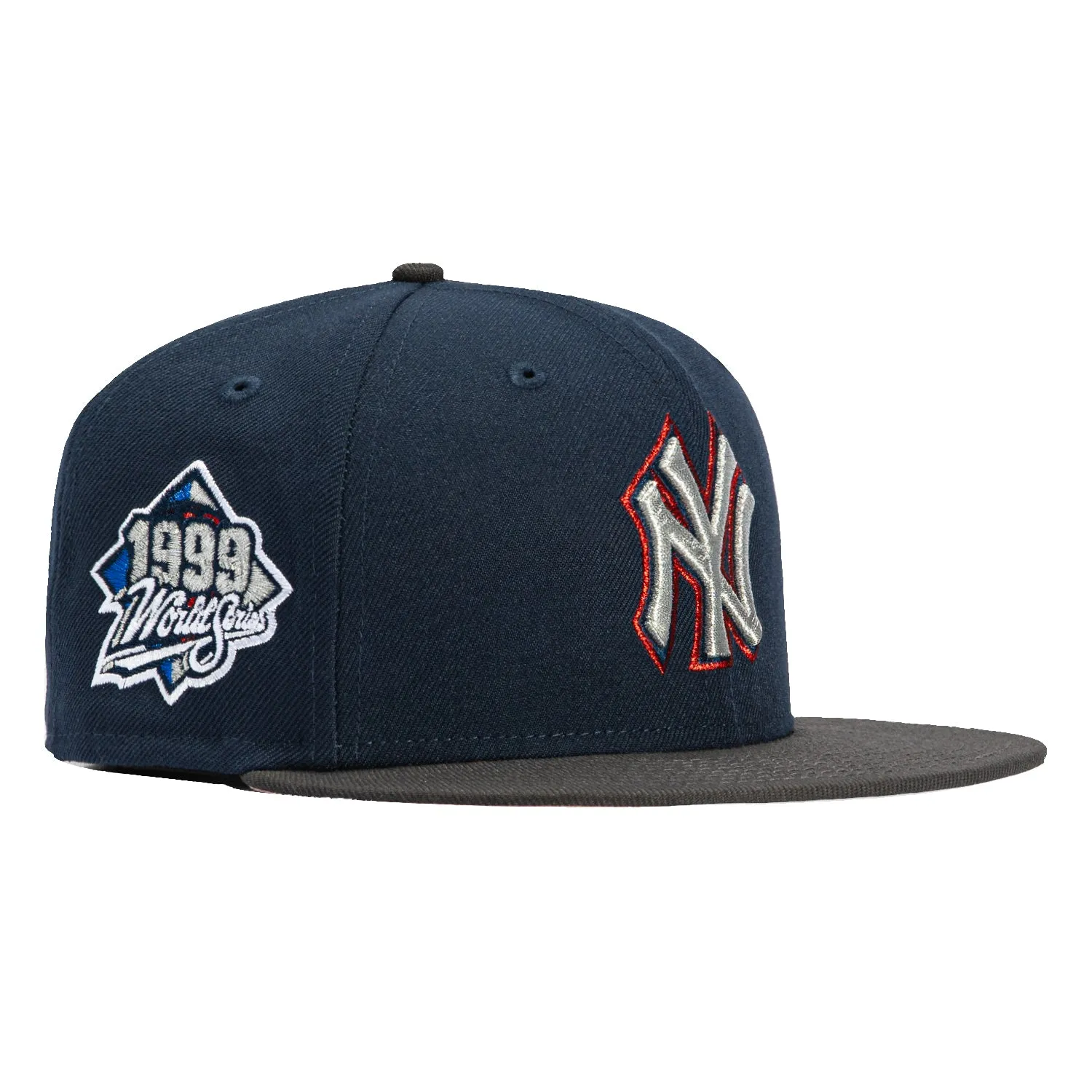 New Era 59Fifty New York Yankees 1999 World Series Patch Hat - Navy. Graphite. Red