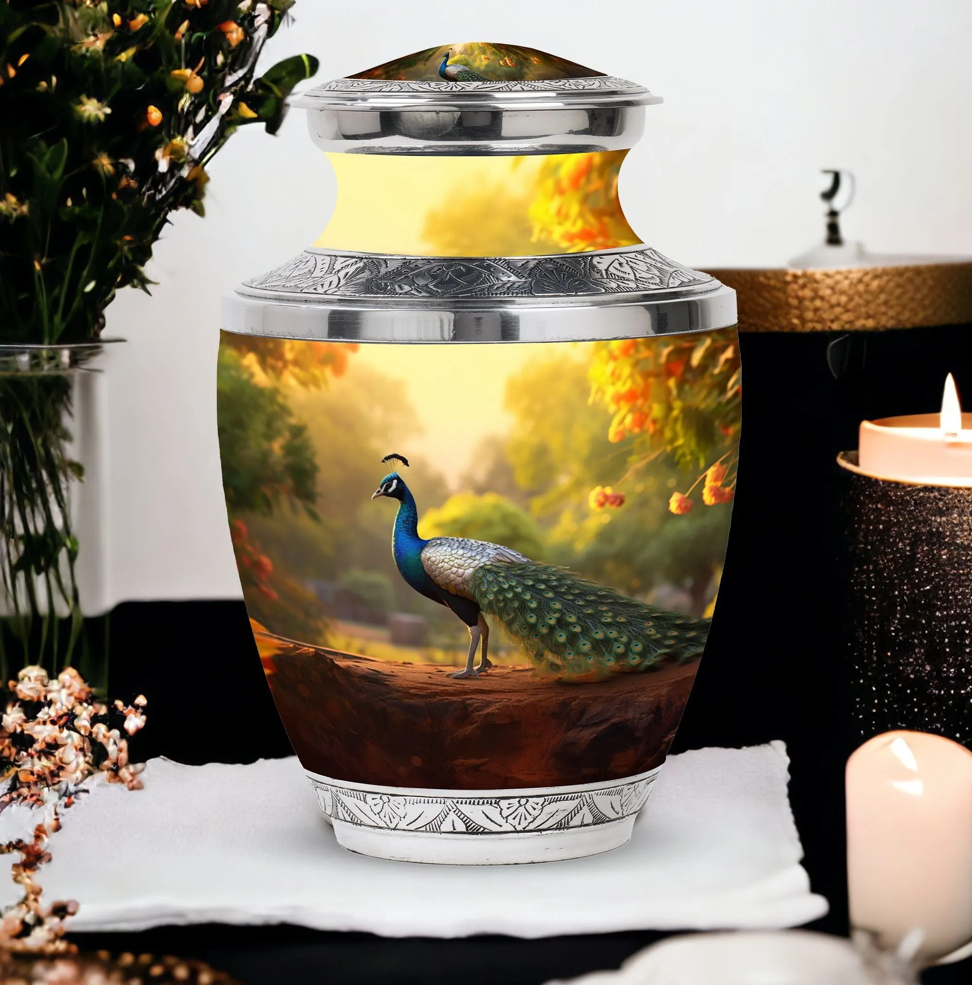 Peacock Cremation Urn Tribute - Memorial Gift for Memories