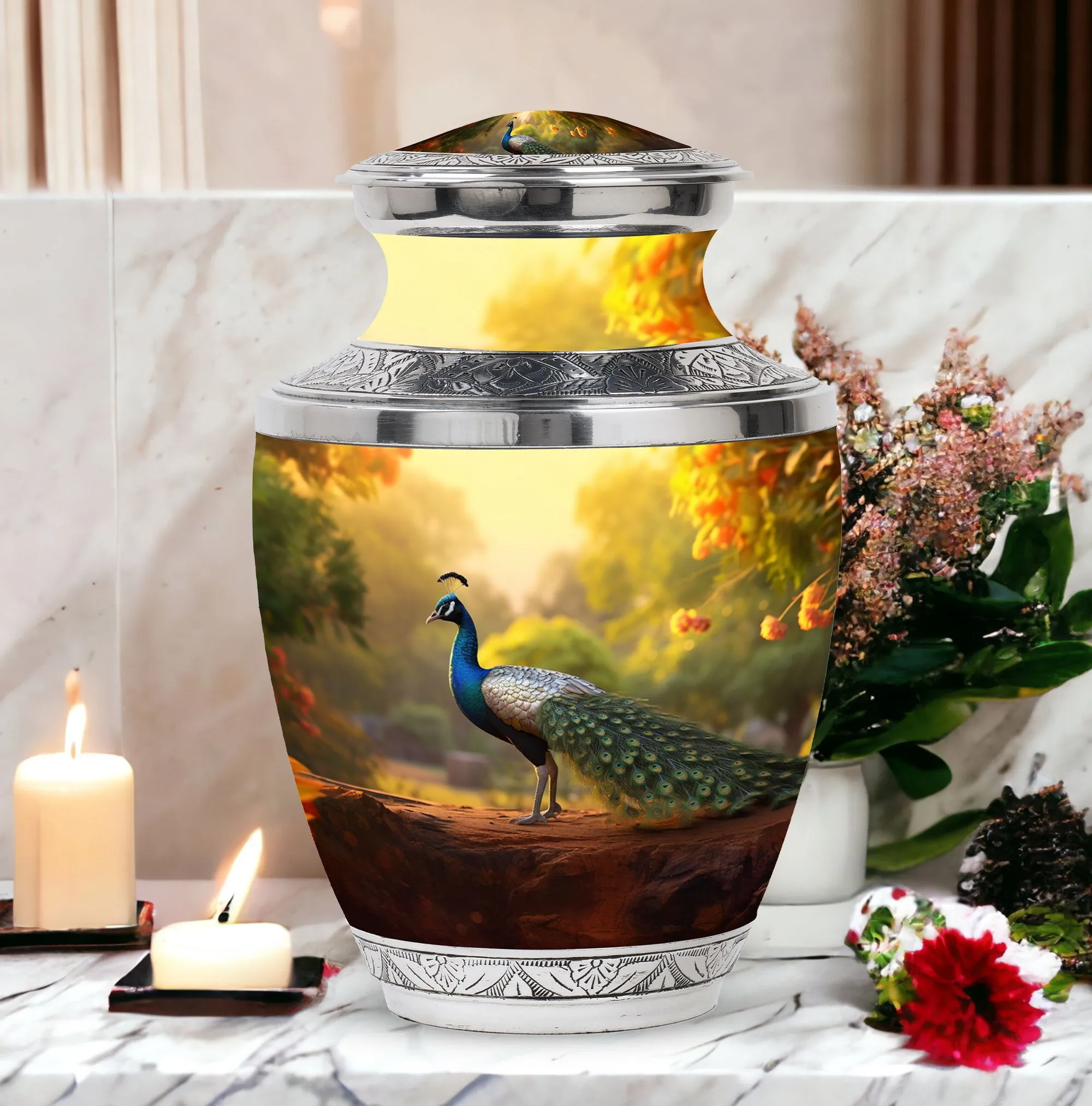 Peacock Cremation Urn Tribute - Memorial Gift for Memories