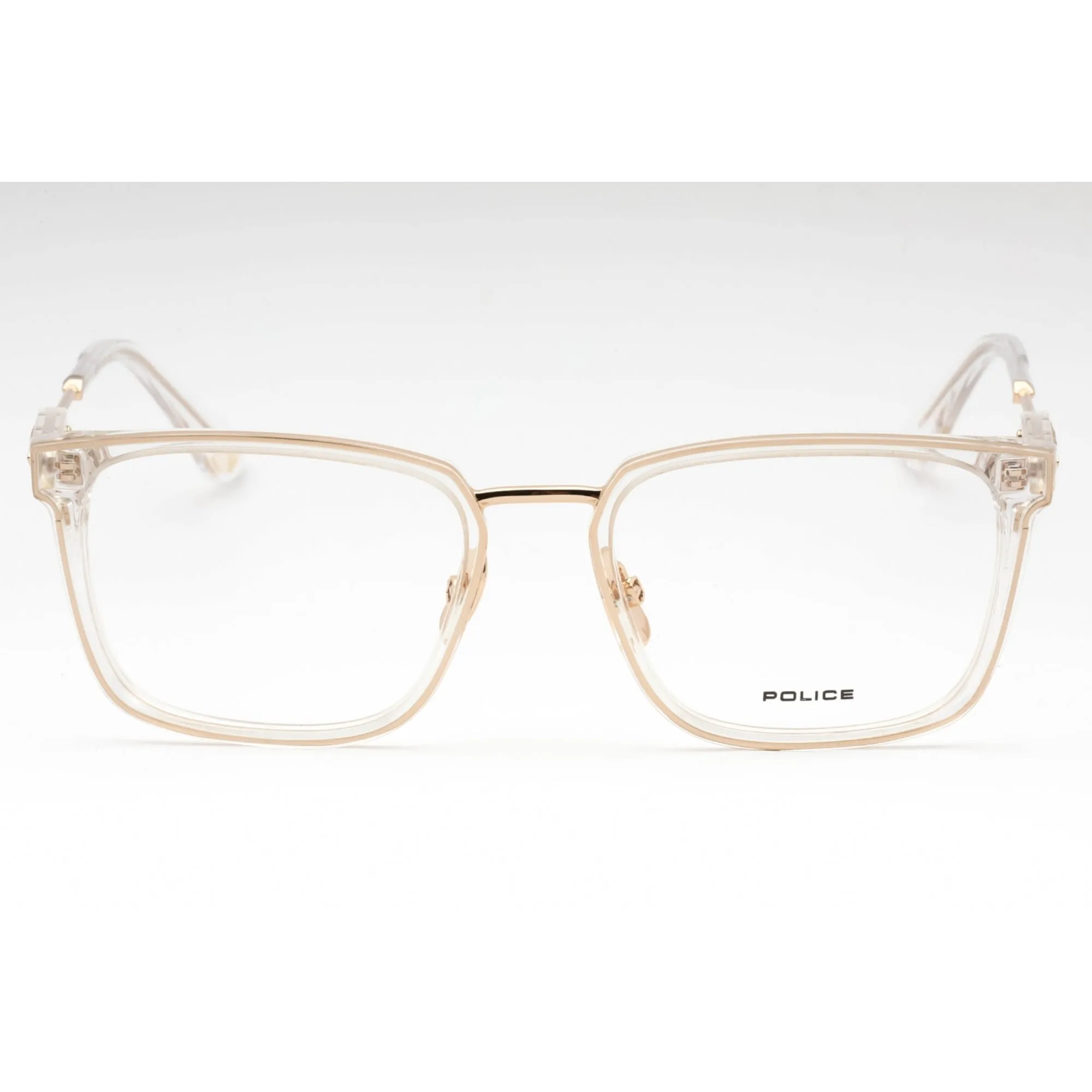 Police Women's Eyeglasses - Clear On Gold Metal Rectangular Full Rim | VPLF09 300Y