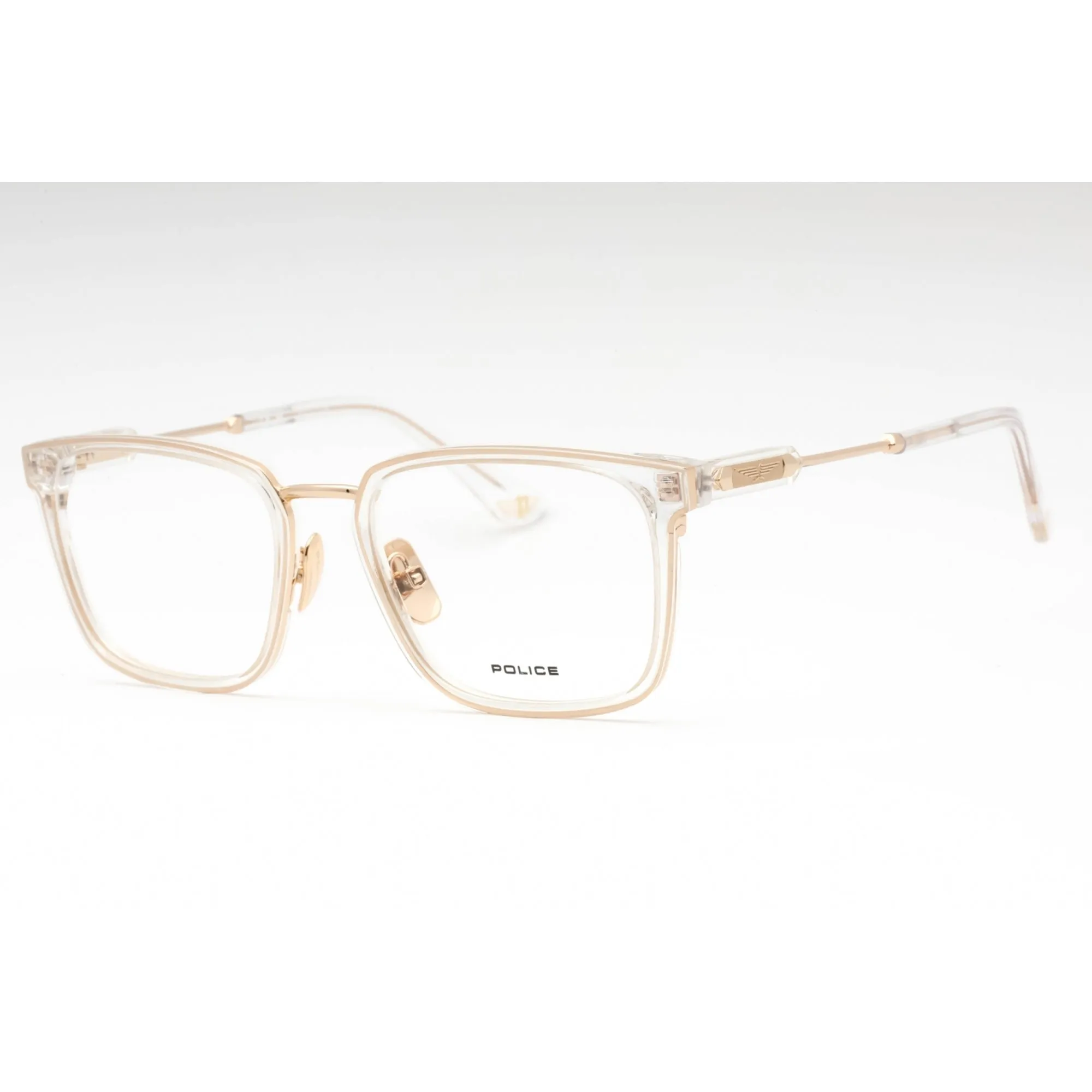 Police Women's Eyeglasses - Clear On Gold Metal Rectangular Full Rim | VPLF09 300Y