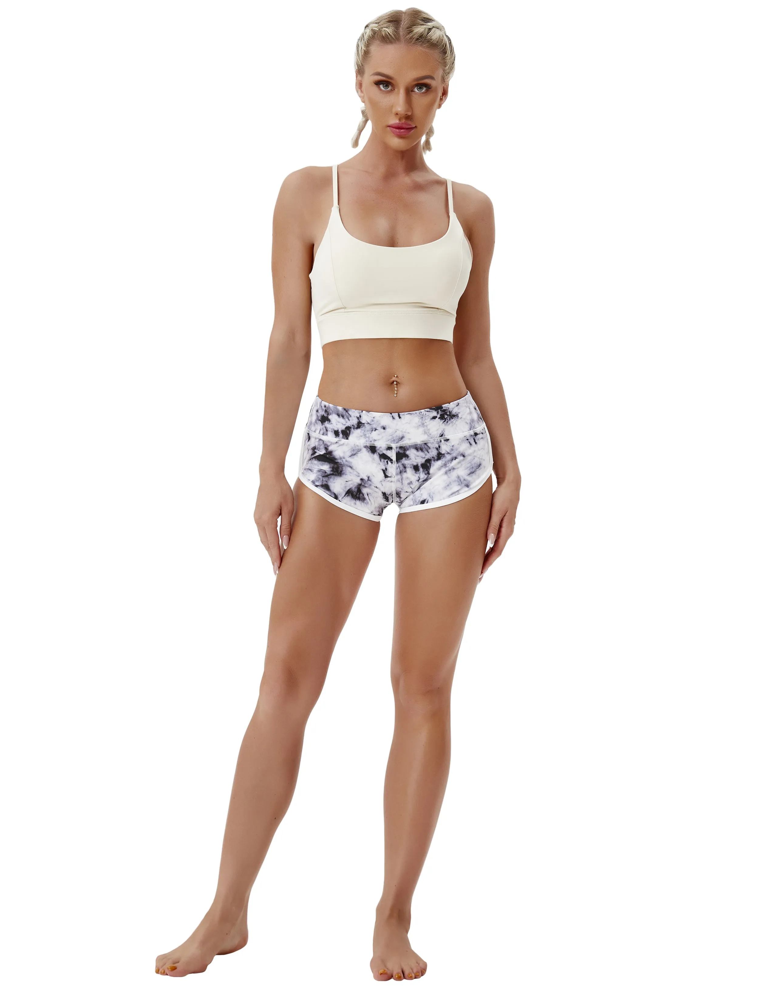Printed Booty Yoga Shorts black dandelion