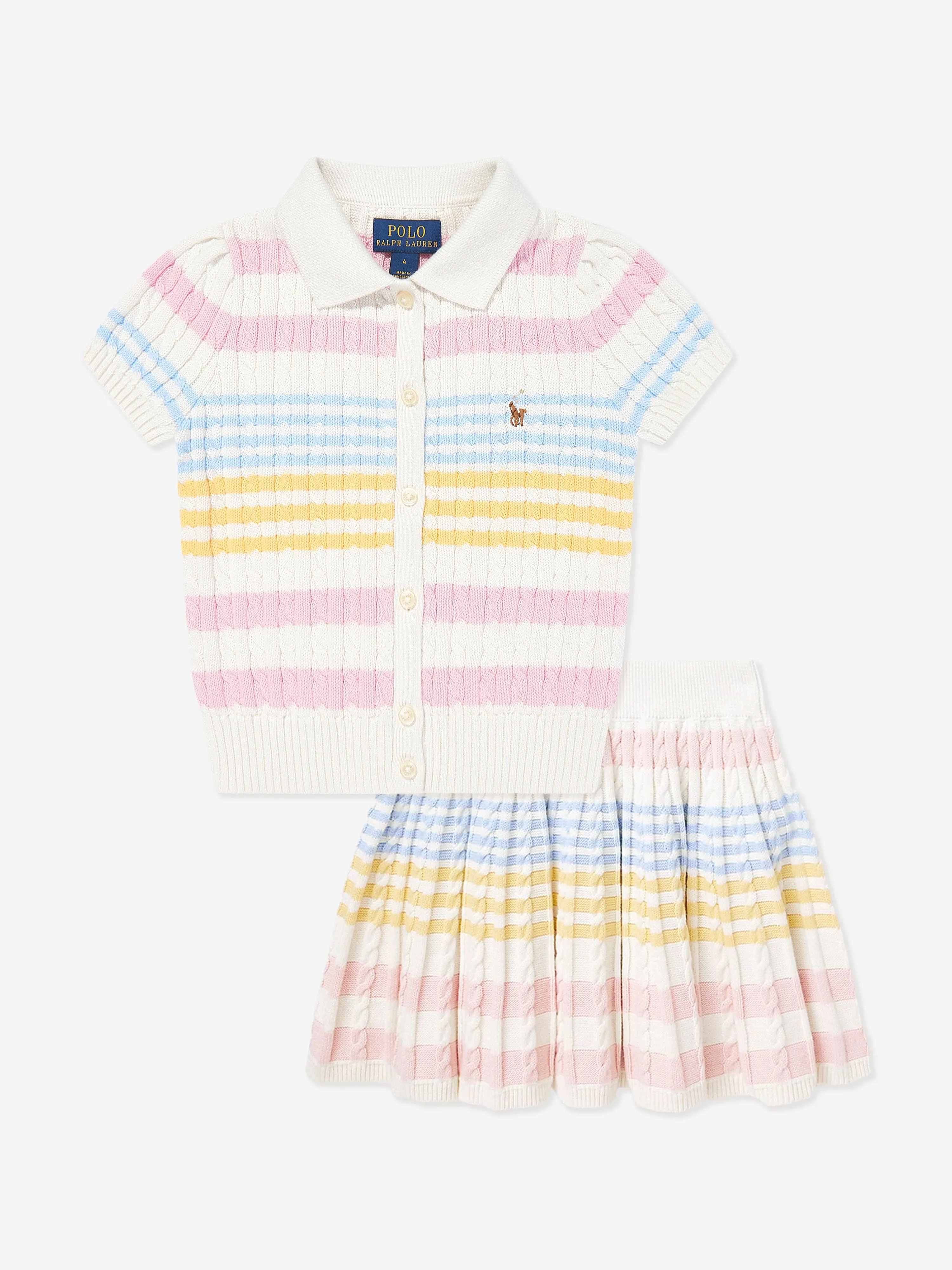 Ralph Lauren Girls Cable Knit Skirt Set in Multicolour