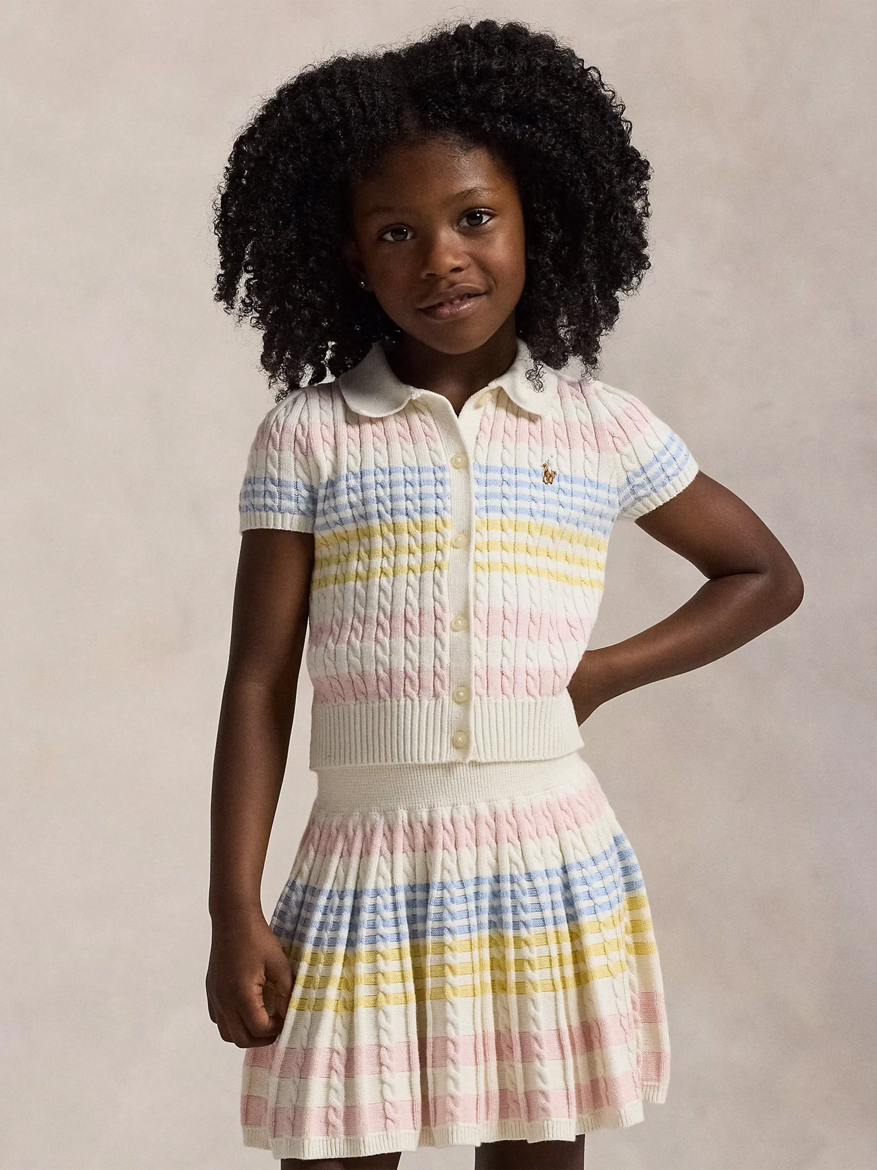 Ralph Lauren Girls Cable Knit Skirt Set in Multicolour