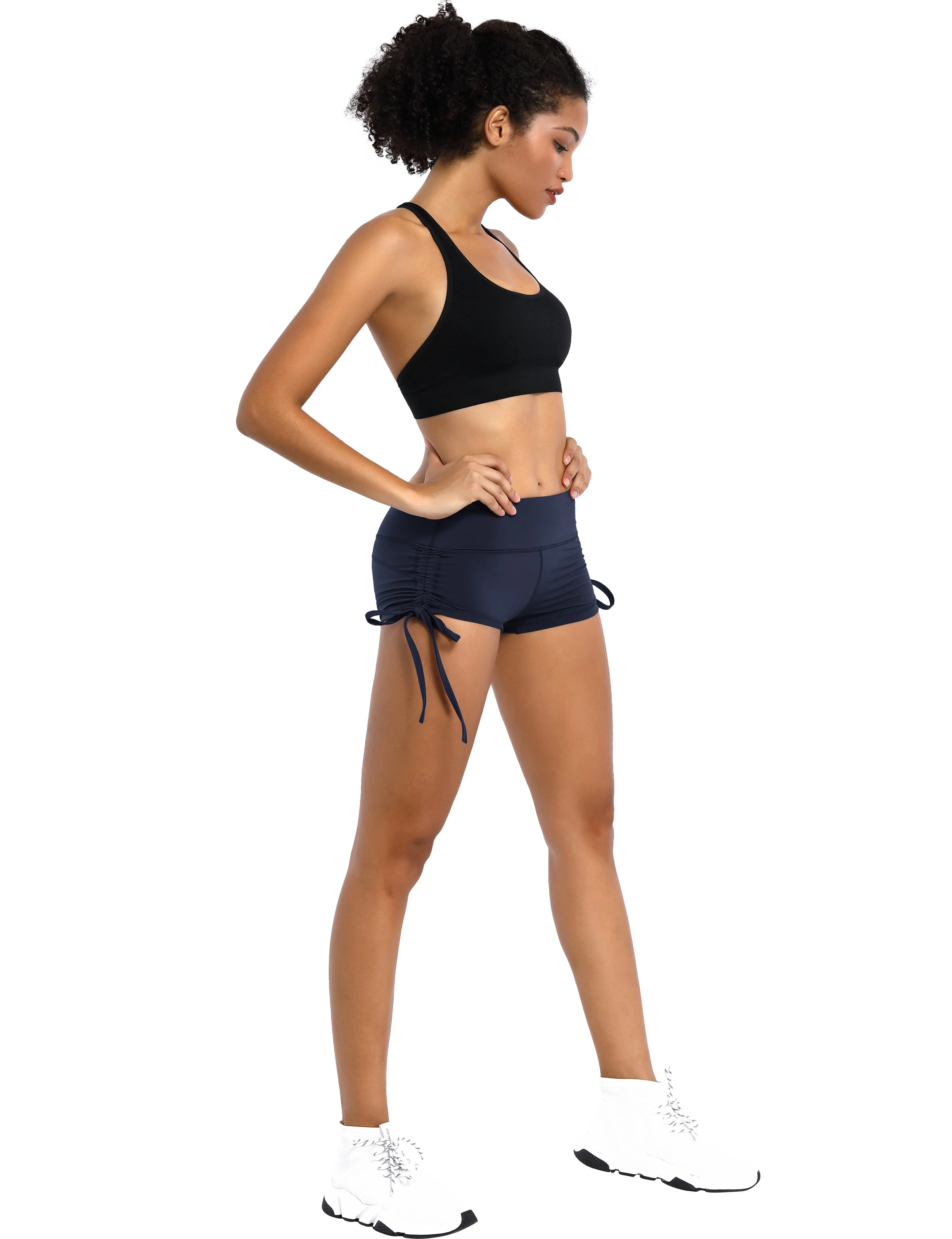 Side Drawstring Hot Shorts darknavy ins_Gym