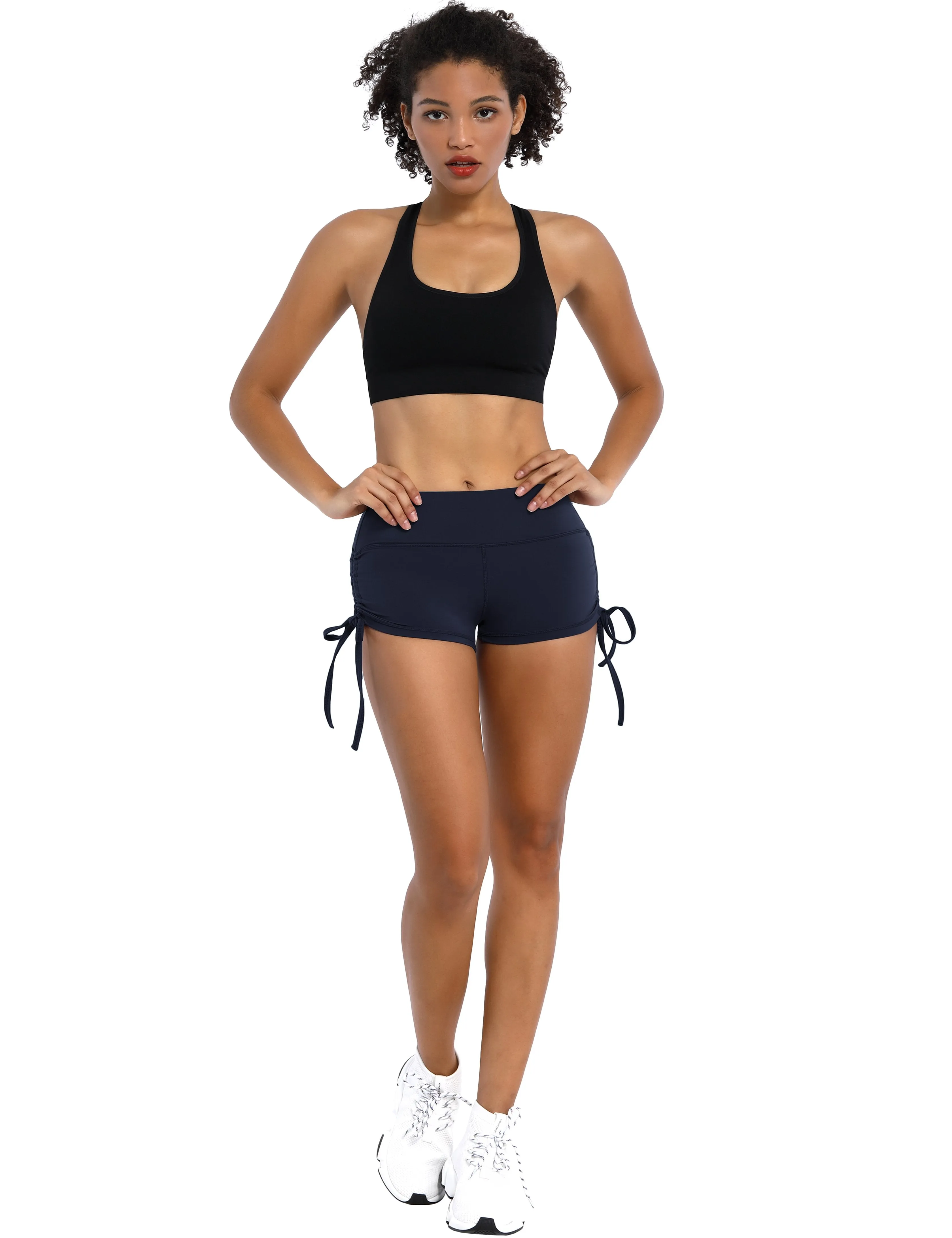 Side Drawstring Hot Shorts darknavy ins_Gym