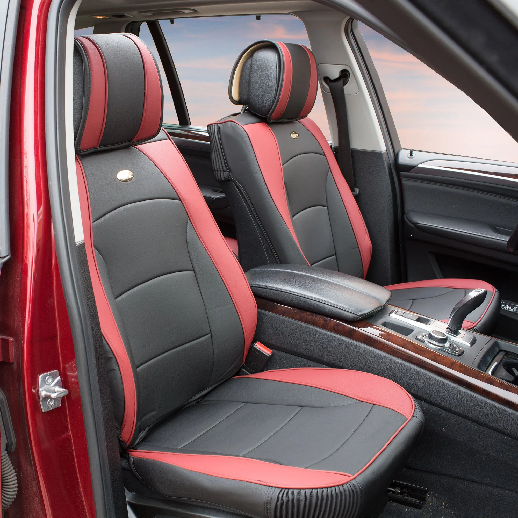 Ultra Comfort Deluxe Leatherette Seat Cushions - Front Set Burgundy
