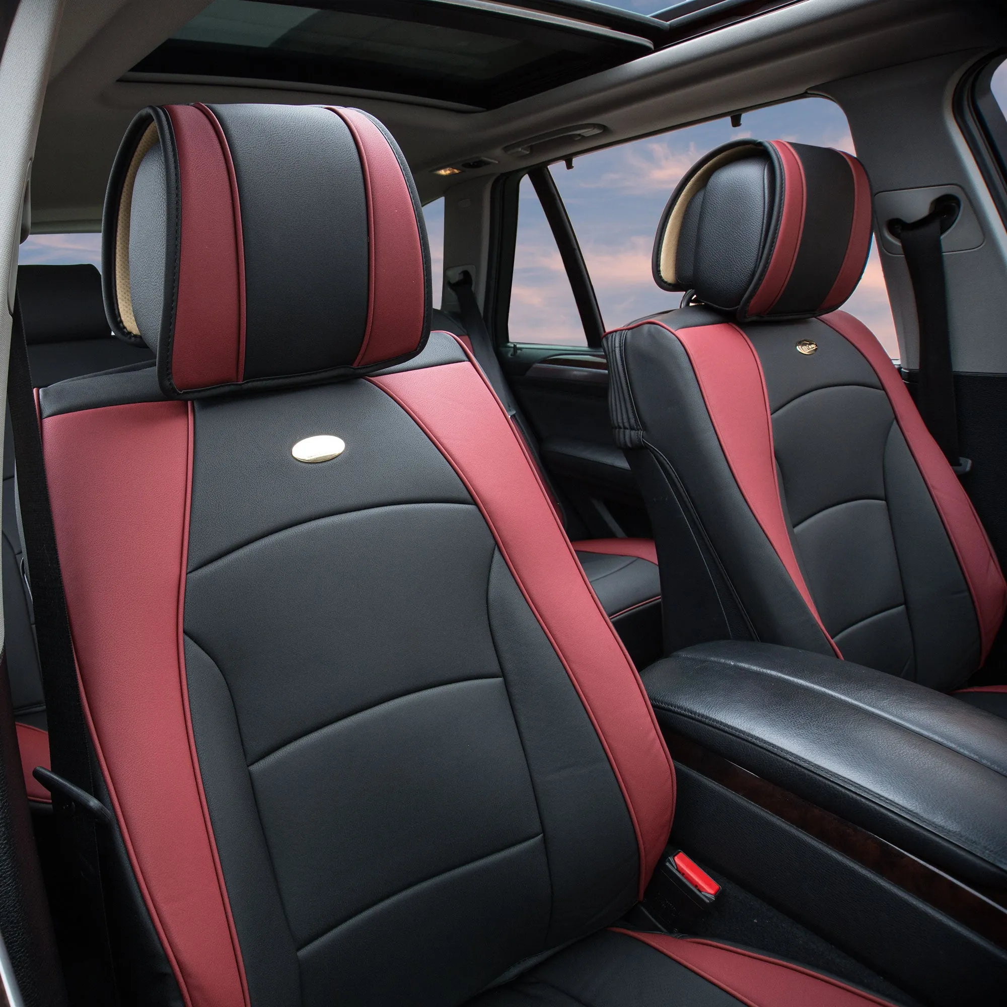 Ultra Comfort Deluxe Leatherette Seat Cushions - Front Set Burgundy