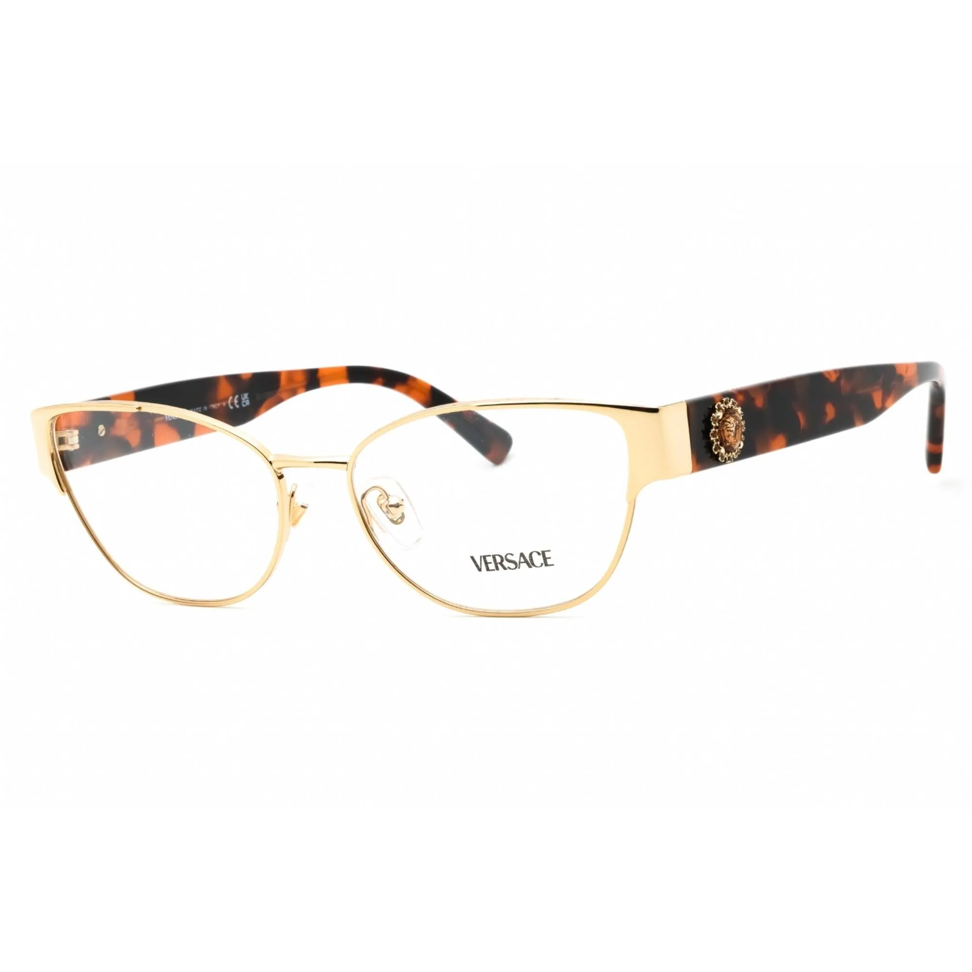 Versace Women's Eyeglasses - Pale Gold Metal Cat Eye Full Rim Frame | VE1267B 1252